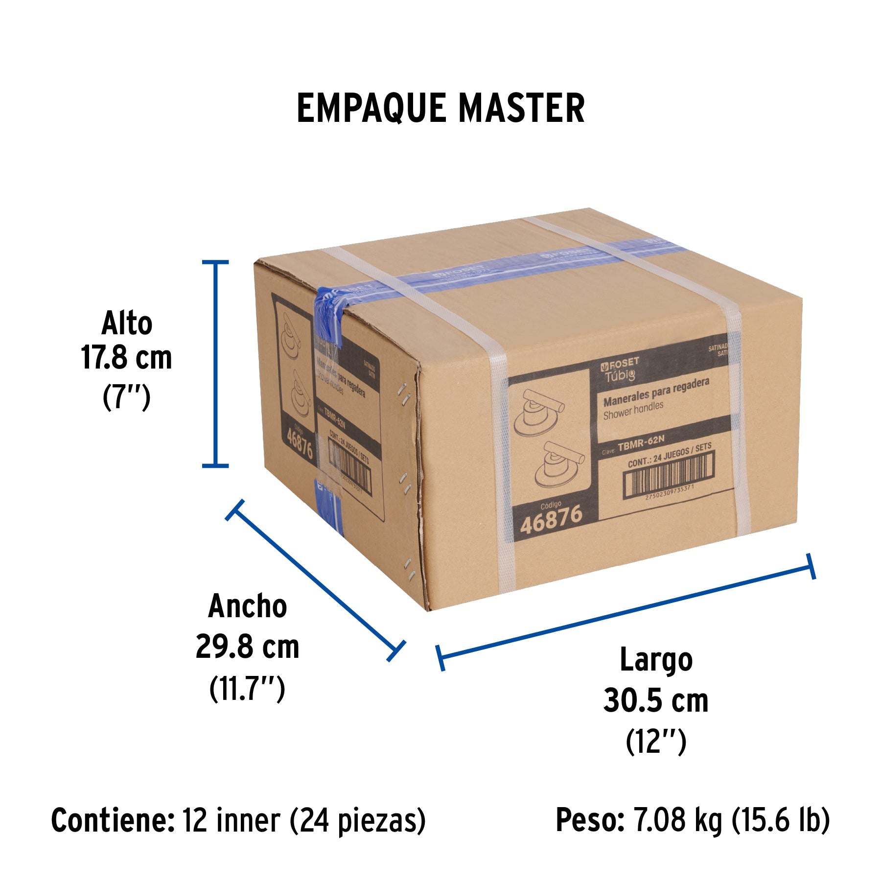 Juego de 2 manerales para regadera, palanca, satín, TÚBIG - Empaque