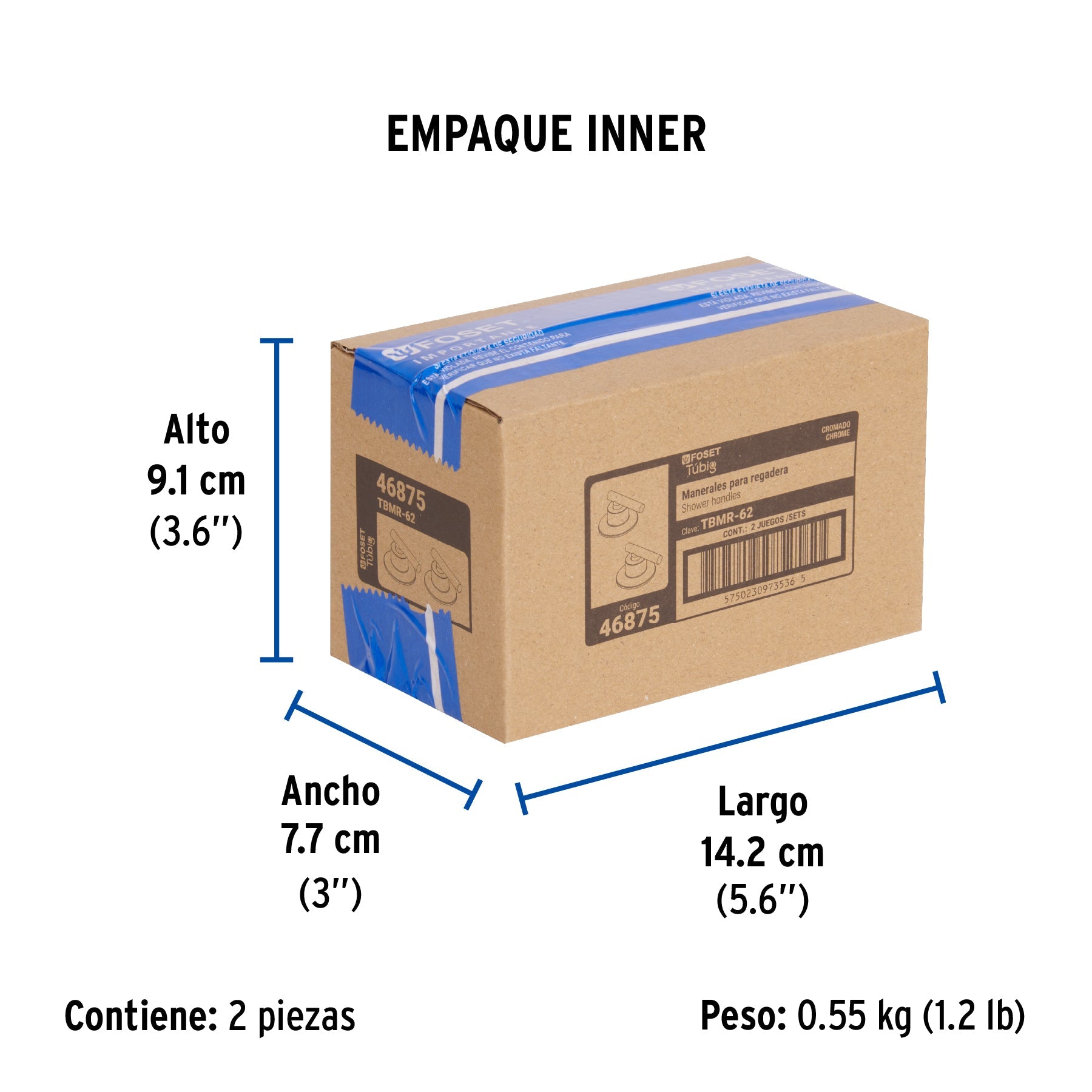 Juego de 2 manerales para regadera, palanca, cromo, TÚBIG - Empaque