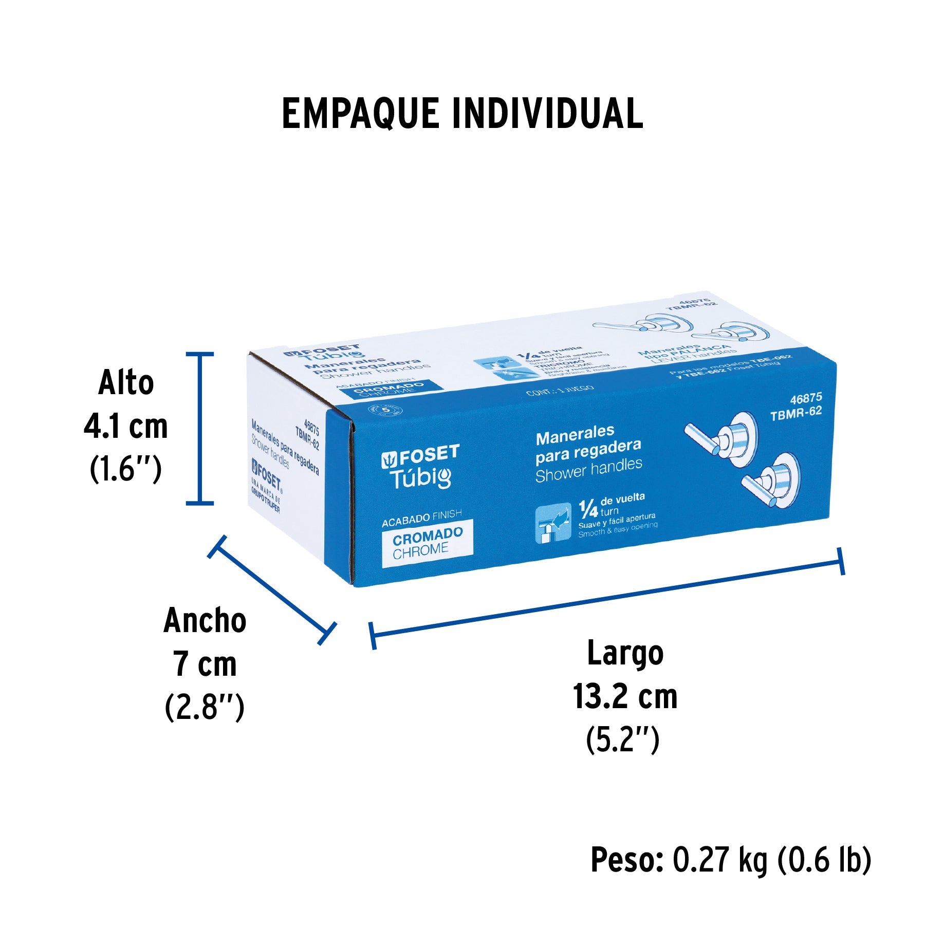 Juego de 2 manerales para regadera, palanca, cromo, TÚBIG - Empaque