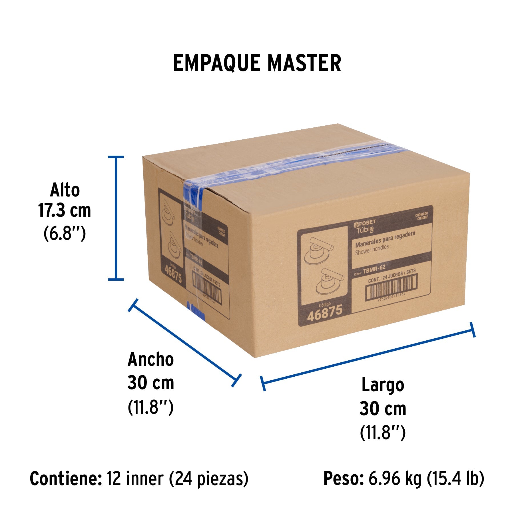 Juego de 2 manerales para regadera, palanca, cromo, TÚBIG - Empaque