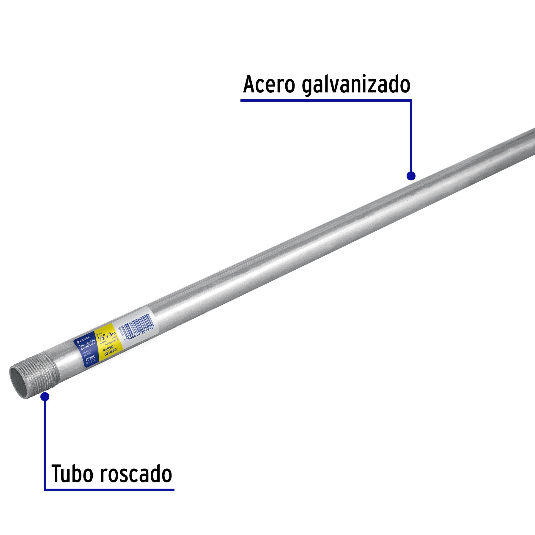 Tubo Conduit 1/2" pared gruesa (1.6 mm), et. amarilla, 3 m
