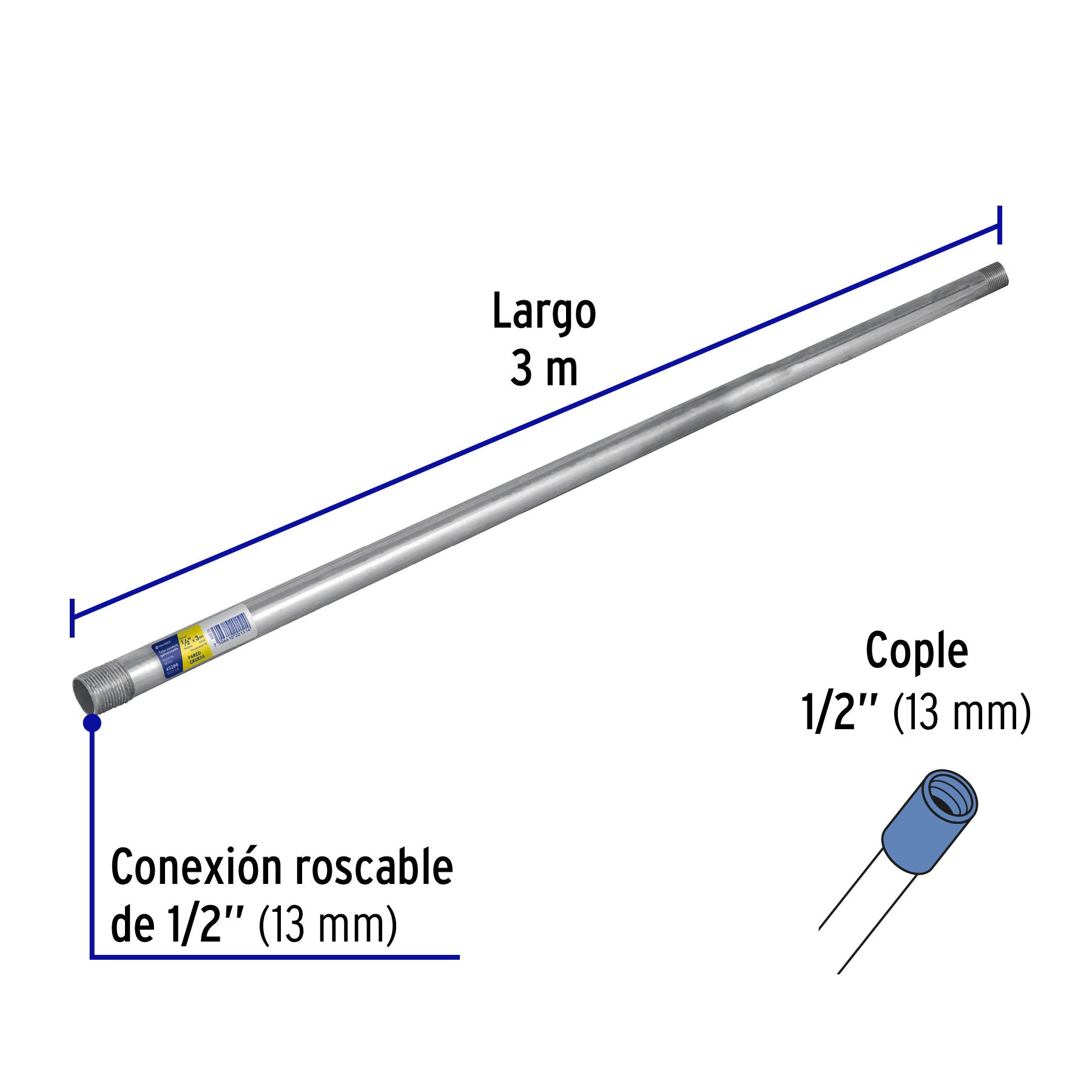 Tubo Conduit 1/2" pared gruesa (1.6 mm), et. amarilla, 3 m