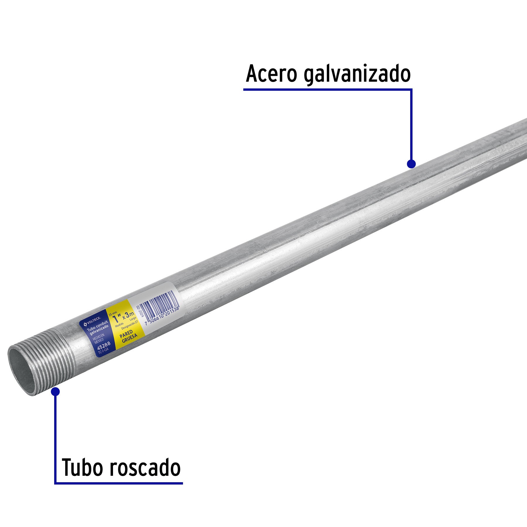 Tubo Conduit 1" pared gruesa (1.8 mm), et. amarilla, 3 m