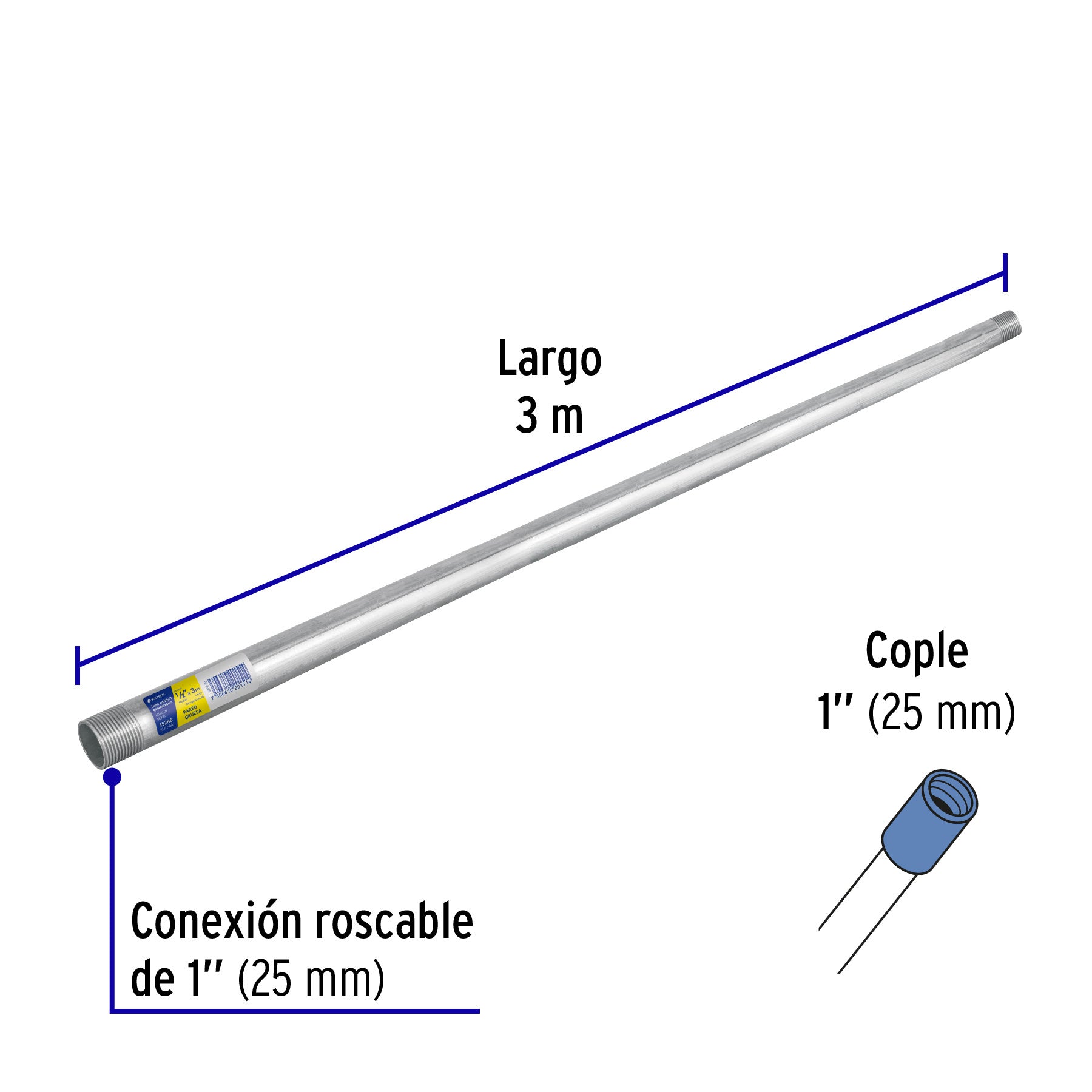 Tubo Conduit 1" pared gruesa (1.8 mm), et. amarilla, 3 m