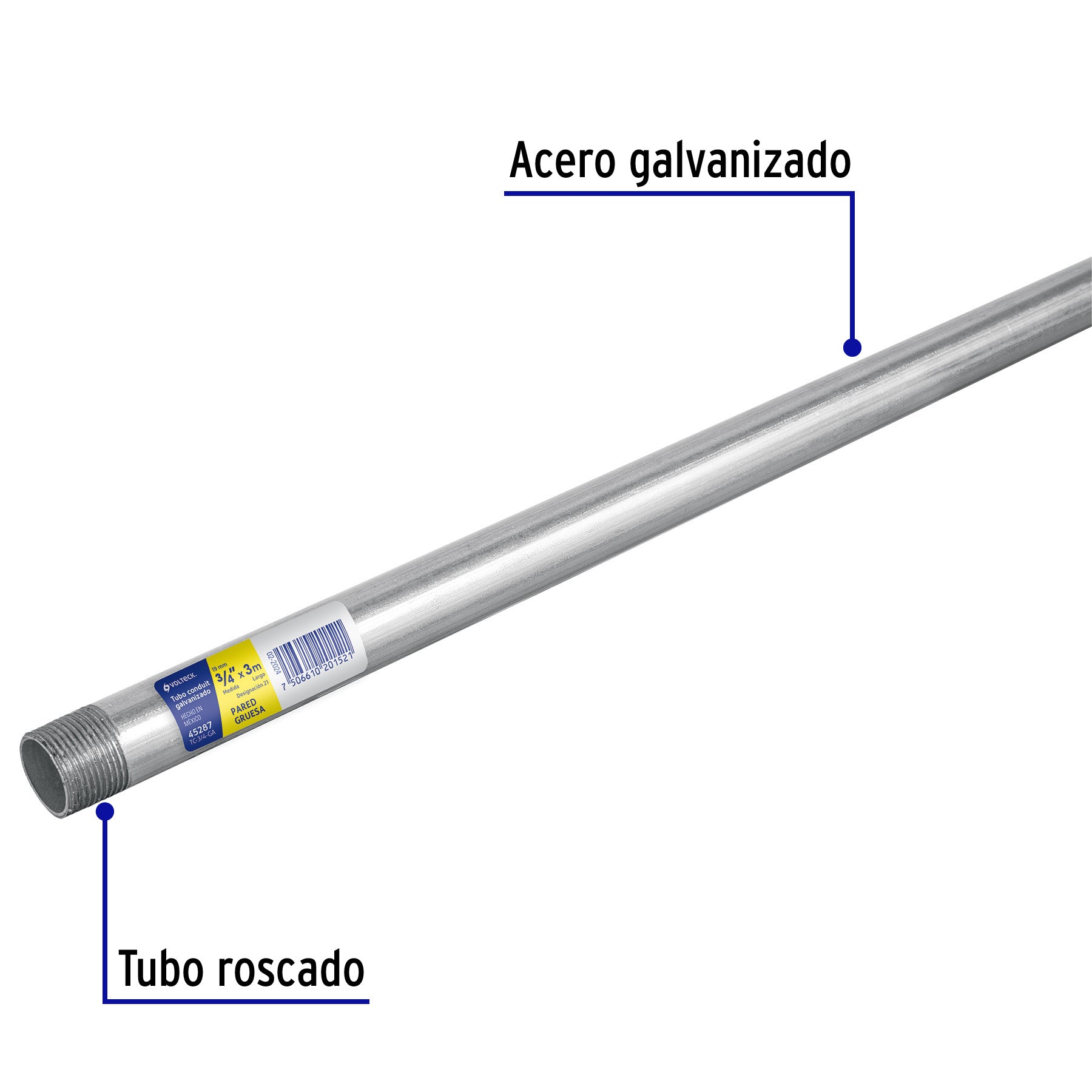 Tubo Conduit 3/4" pared gruesa (1.6 mm), et. amarilla, 3 m