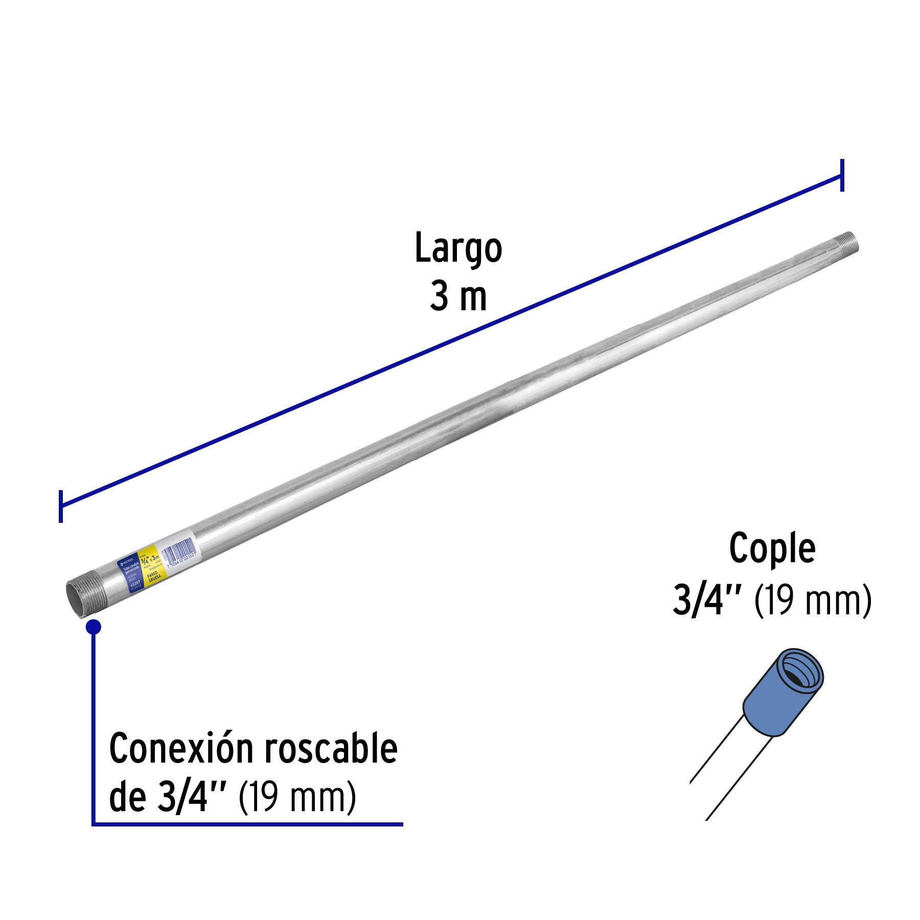Tubo Conduit 3/4" pared gruesa (1.6 mm), et. amarilla, 3 m
