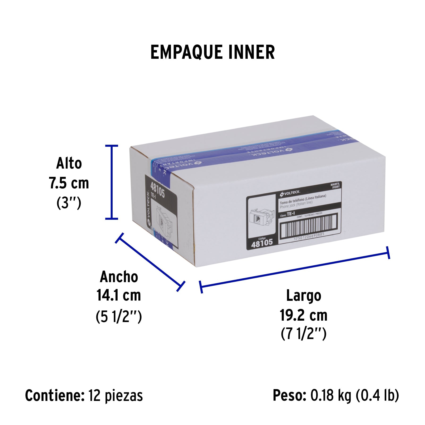 Toma de teléfono, línea Italiana, color marfil, VOLTECK - Empaque