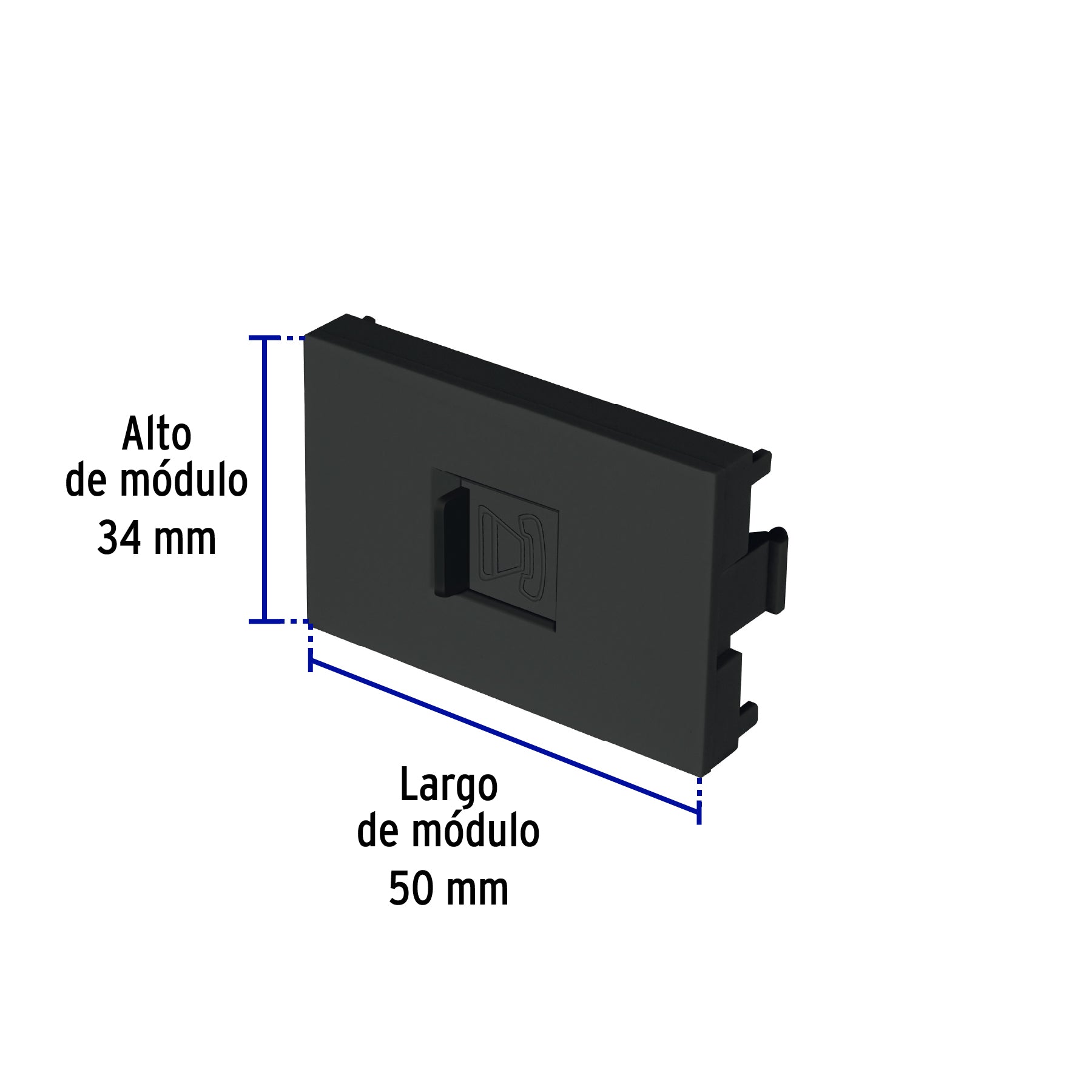 Toma de teléfono negro de 1.5 módulos, línea Lisboa, VOLTECK