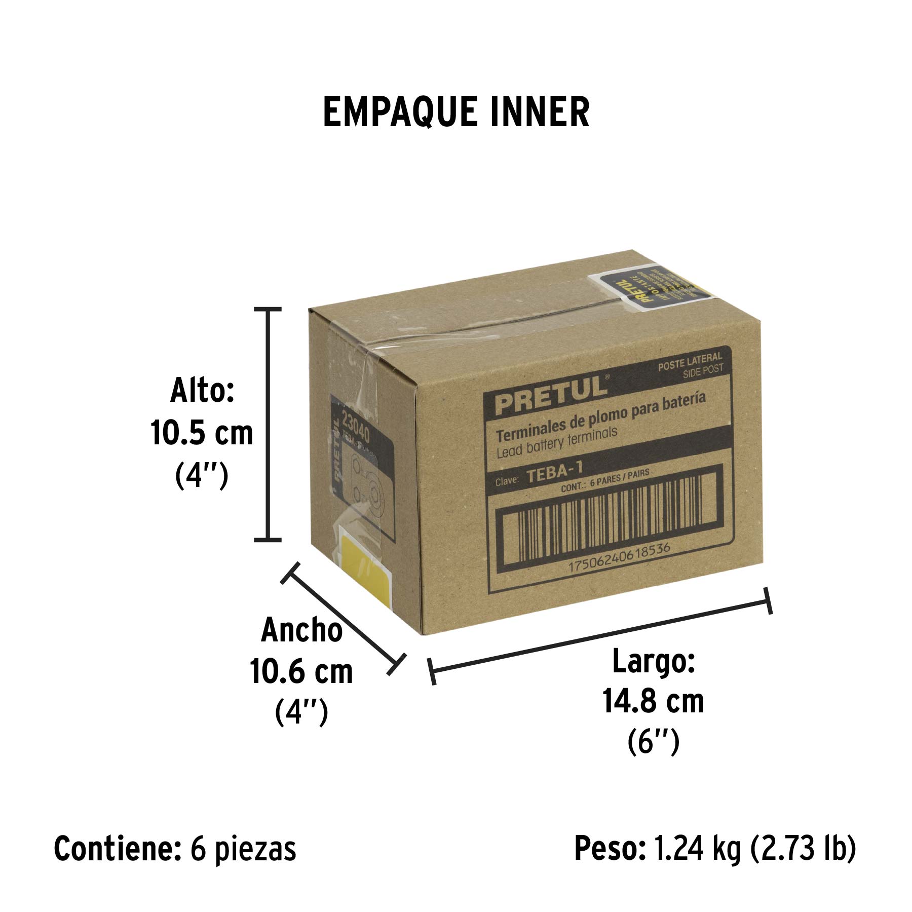 Blíster 2 terminales p/batería, plomo, poste lateral, PRETUL - Empaque