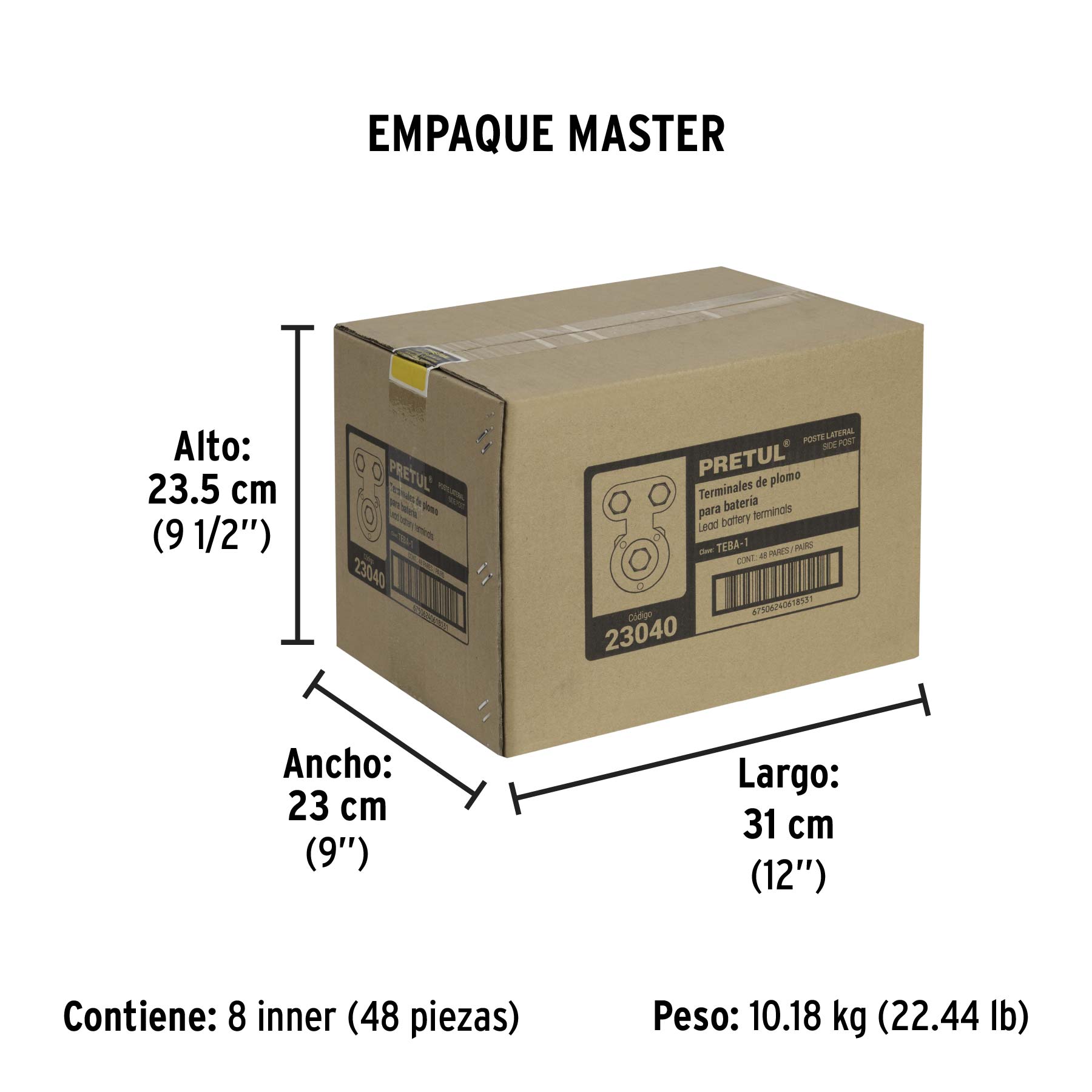 Blíster 2 terminales p/batería, plomo, poste lateral, PRETUL - Empaque