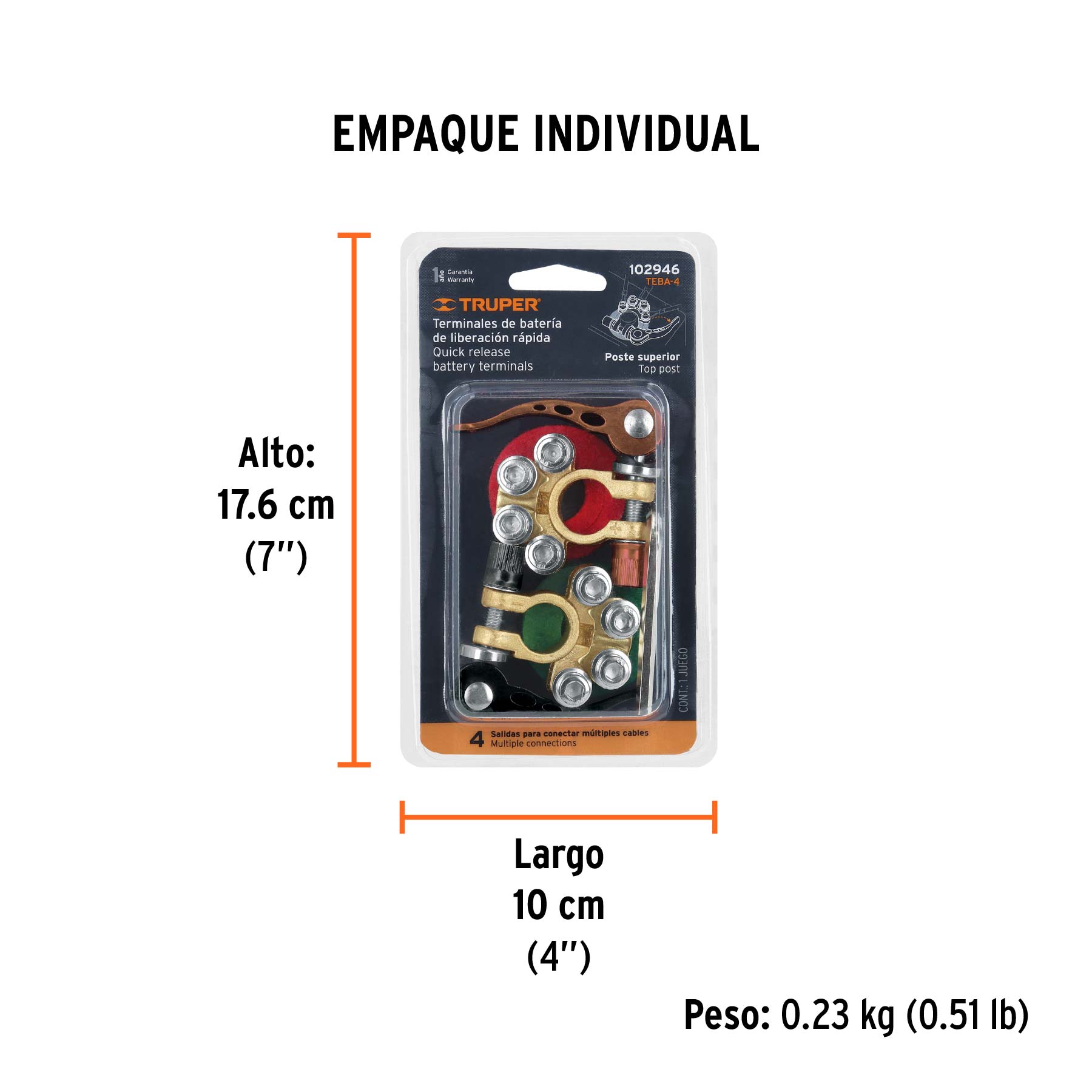 Blíster 2 terminales p/batería, desconexión rápida, TRUPER - Empaque