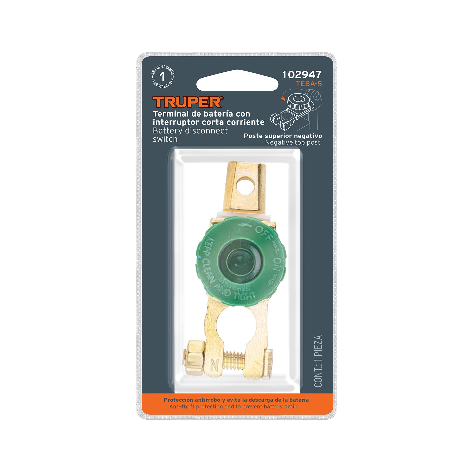 Terminal p/batería con interruptor switch, TRUPER