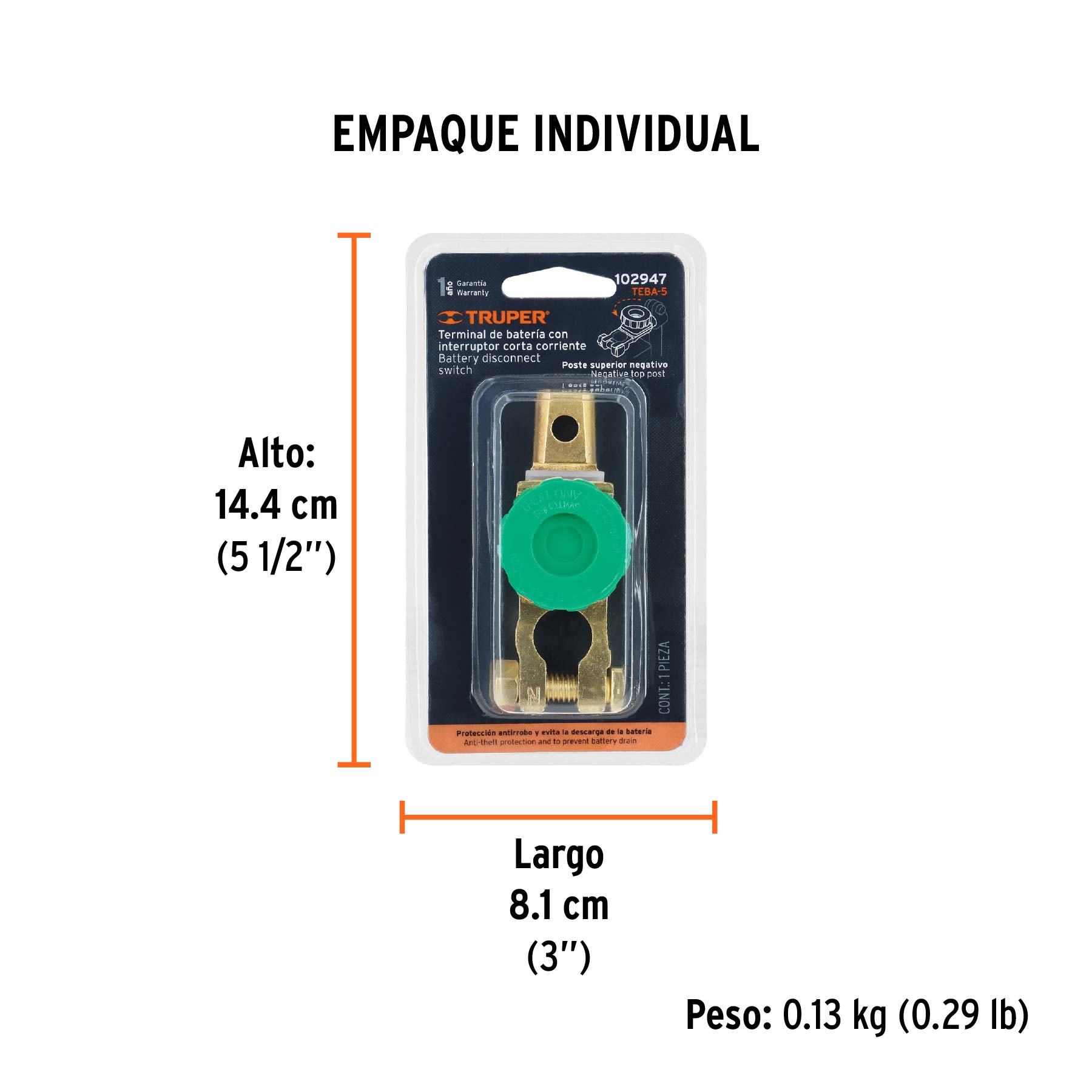 Terminal p/batería con interruptor switch, TRUPER - Empaque