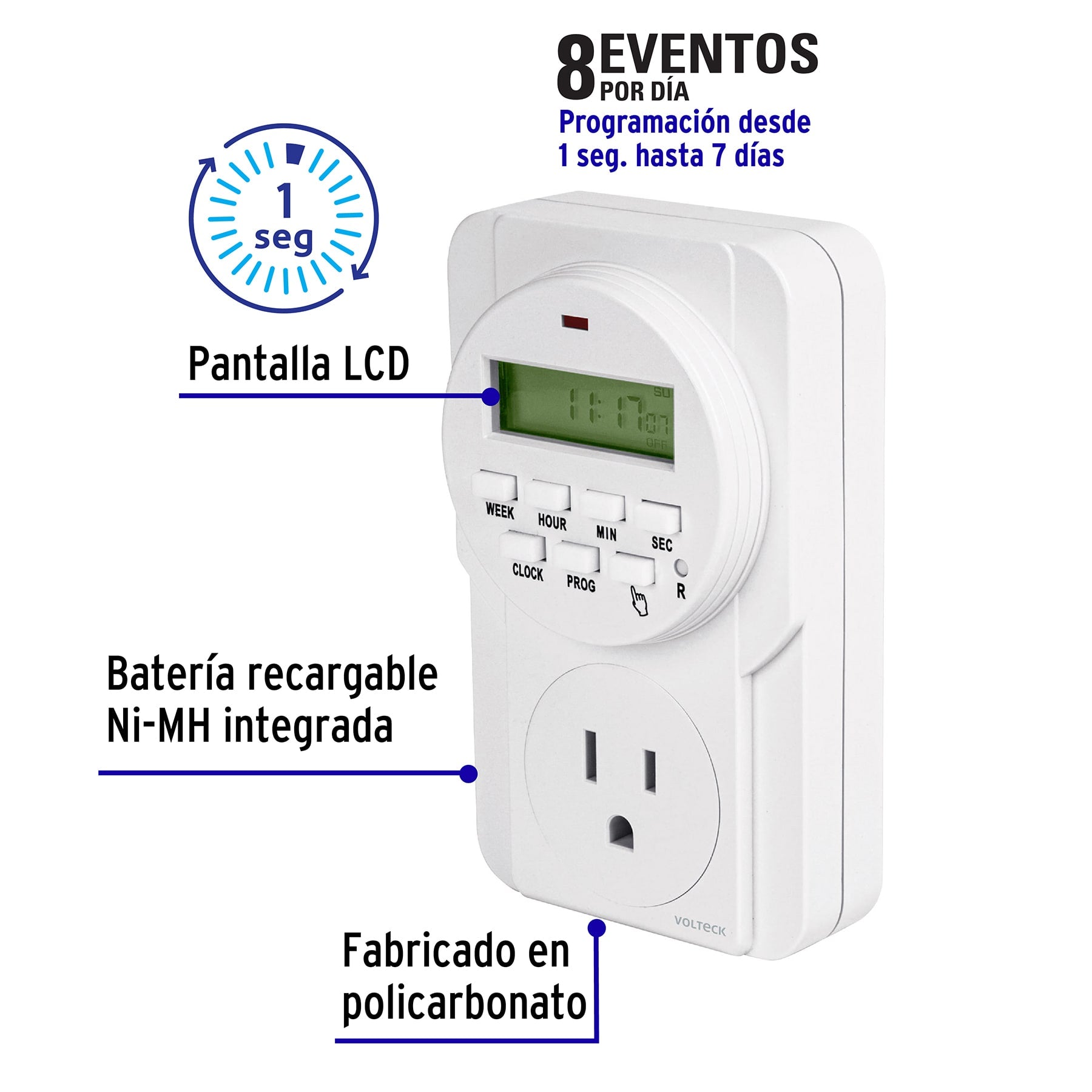 Temporizador digital, 8 eventos, VOLTECK