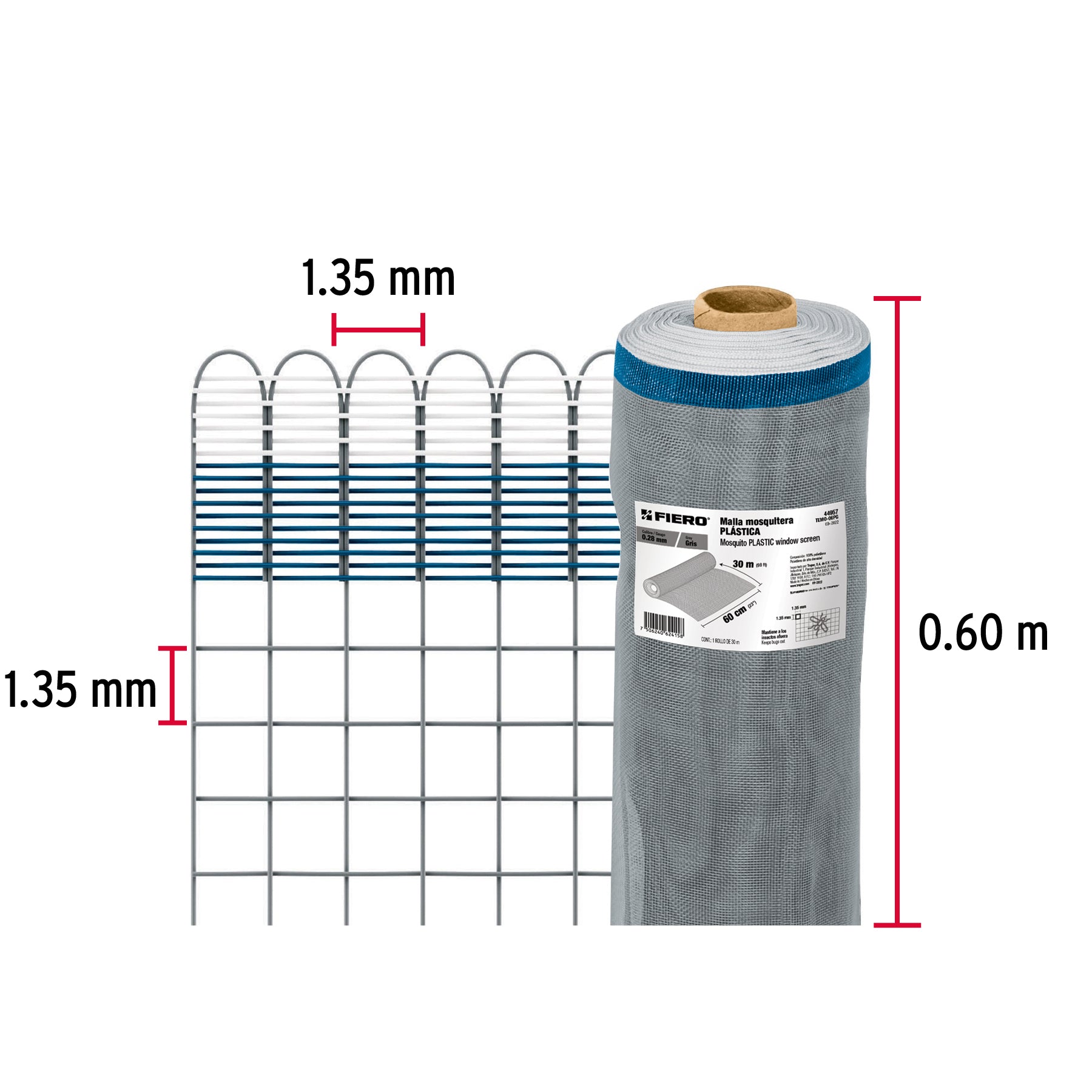 Rollo de 30 m x 0.6 m de malla mosquitera plástica gris