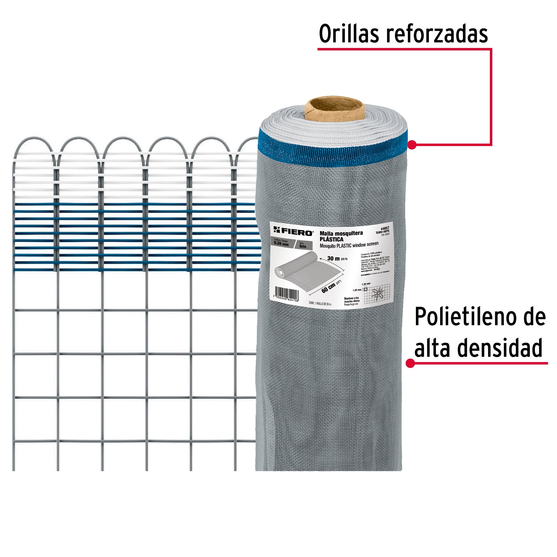 Rollo de 30 m x 0.6 m de malla mosquitera plástica gris