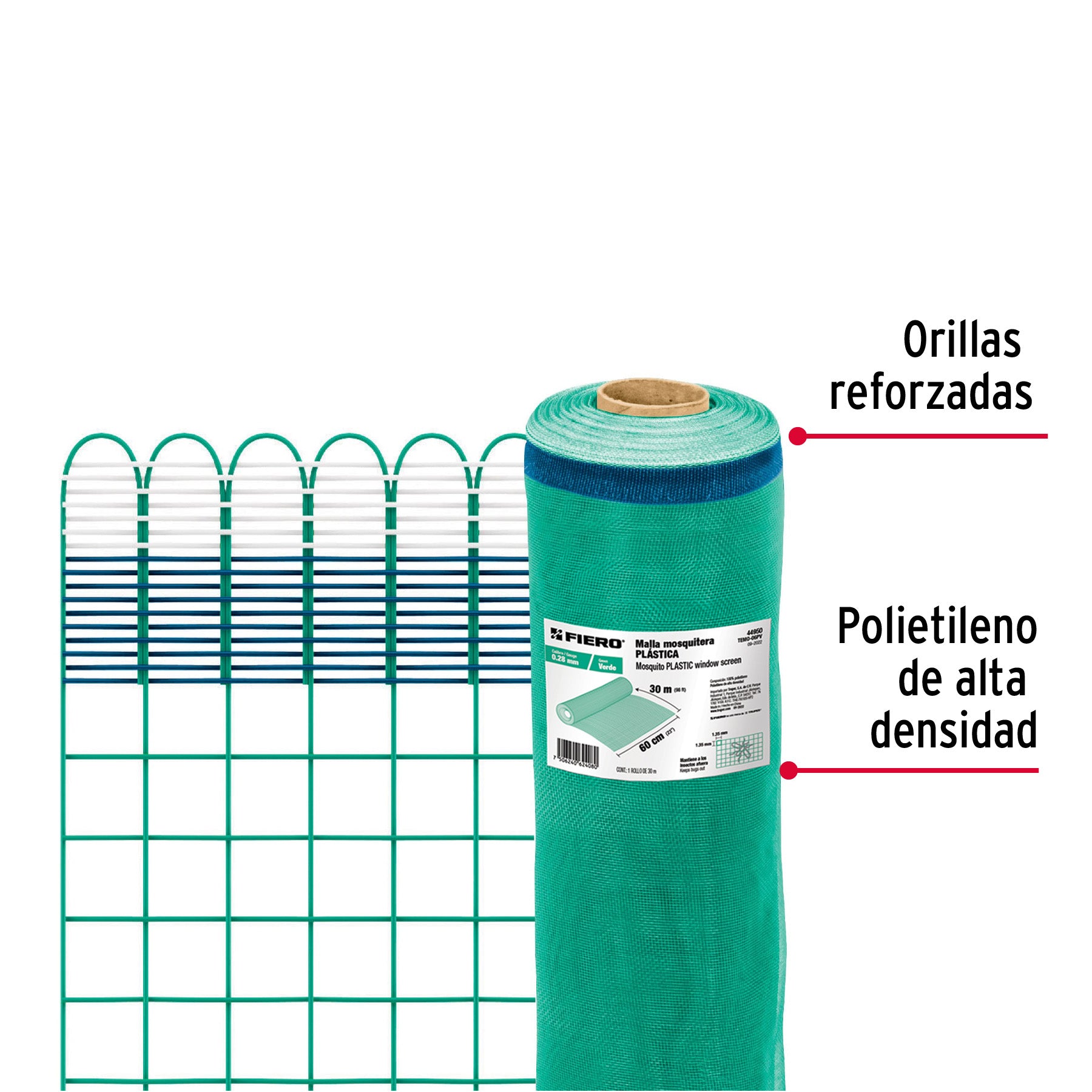 Rollo de 30 m x 0.6 m de malla mosquitera plástica verde