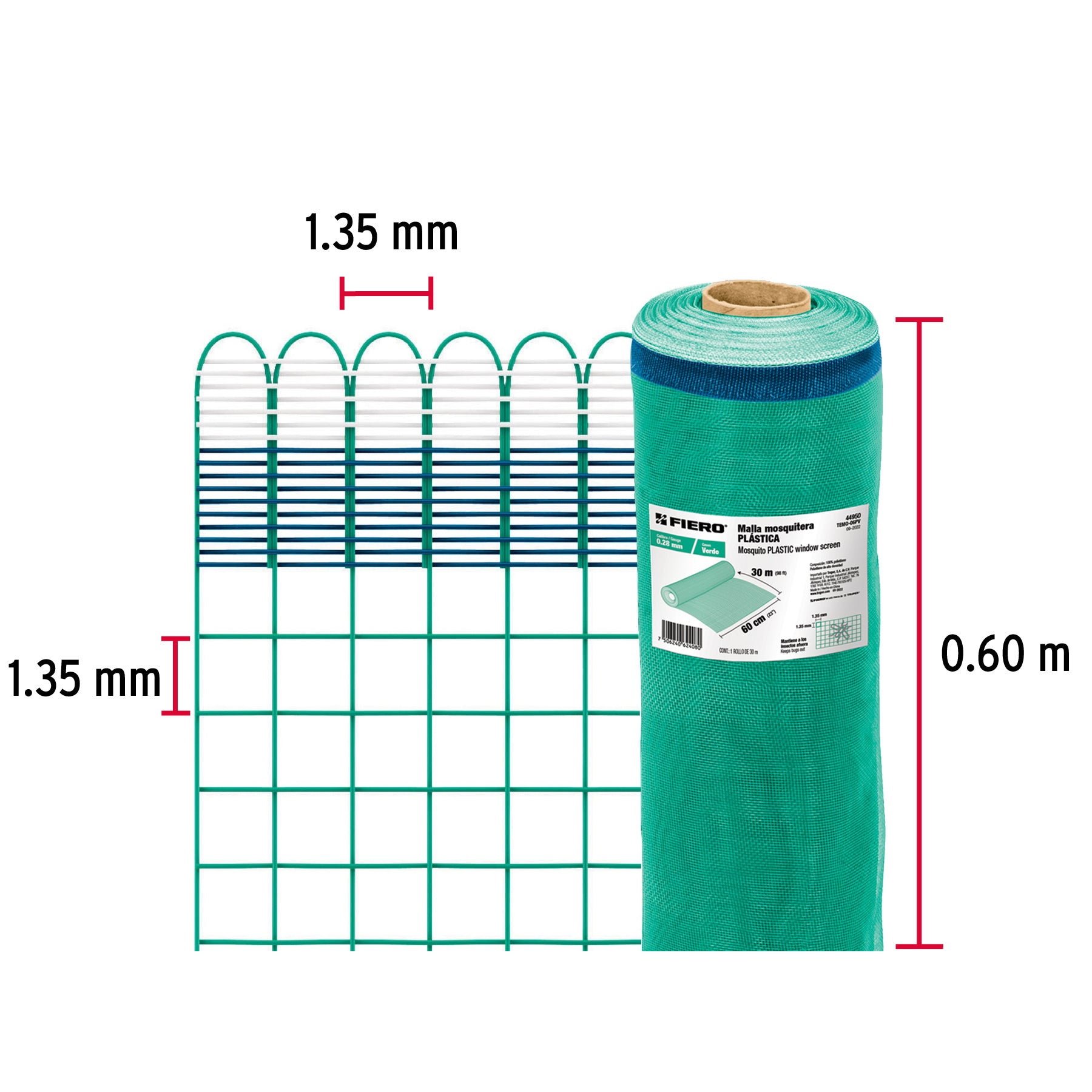 Rollo de 30 m x 0.6 m de malla mosquitera plástica verde