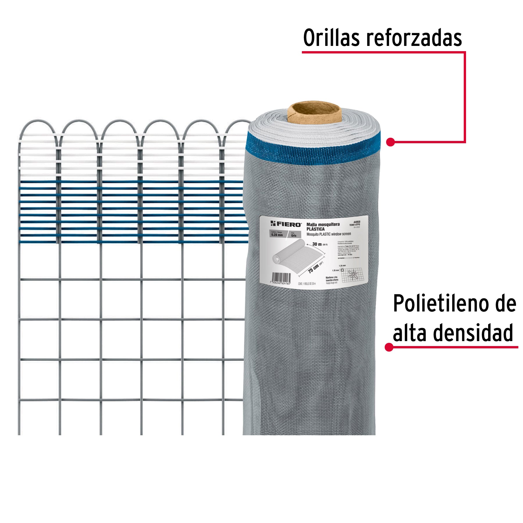 Rollo de 30 m x 0.75 m de malla mosquitera plástica gris