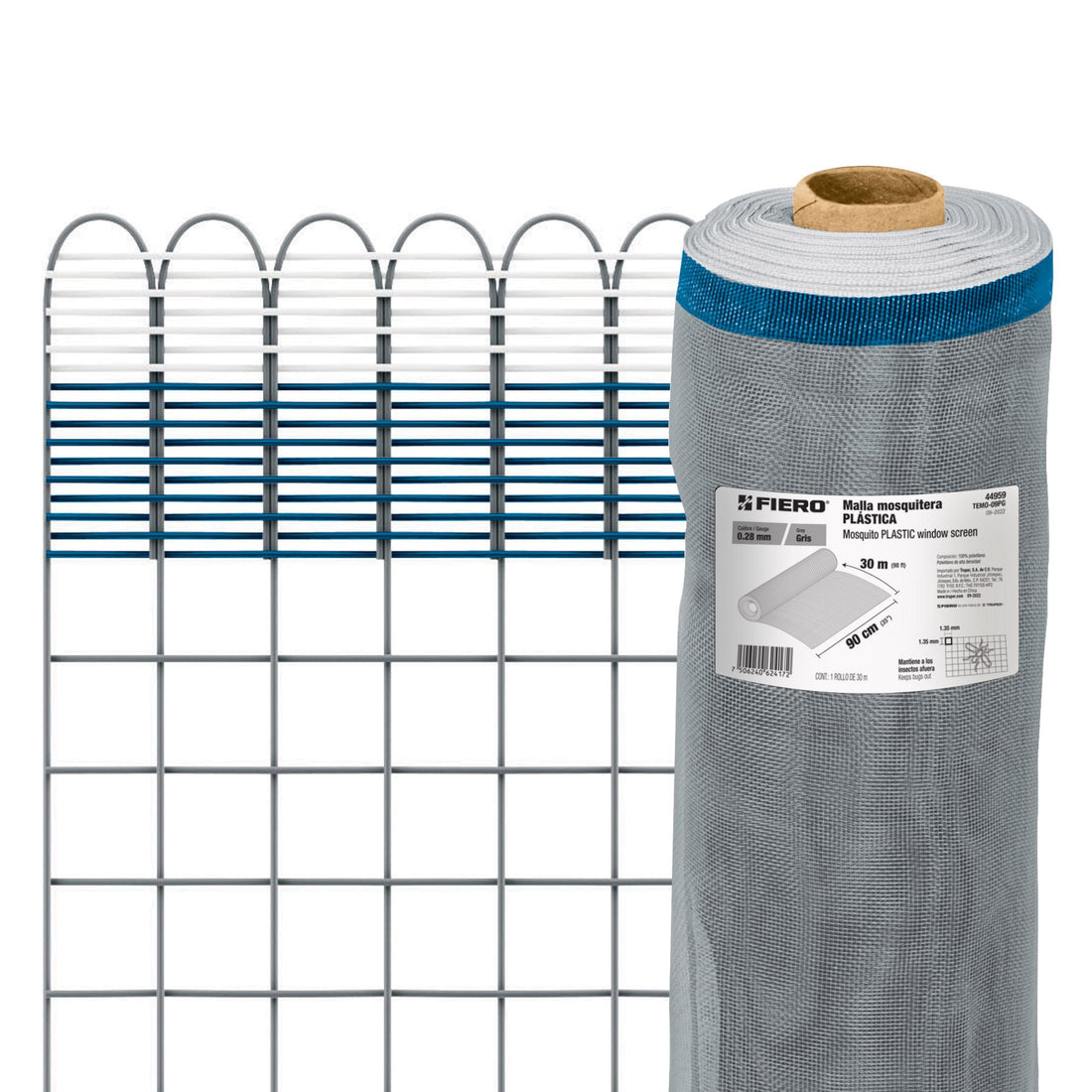 Rollo de 30 m x 0.9 m de malla mosquitera plástica gris