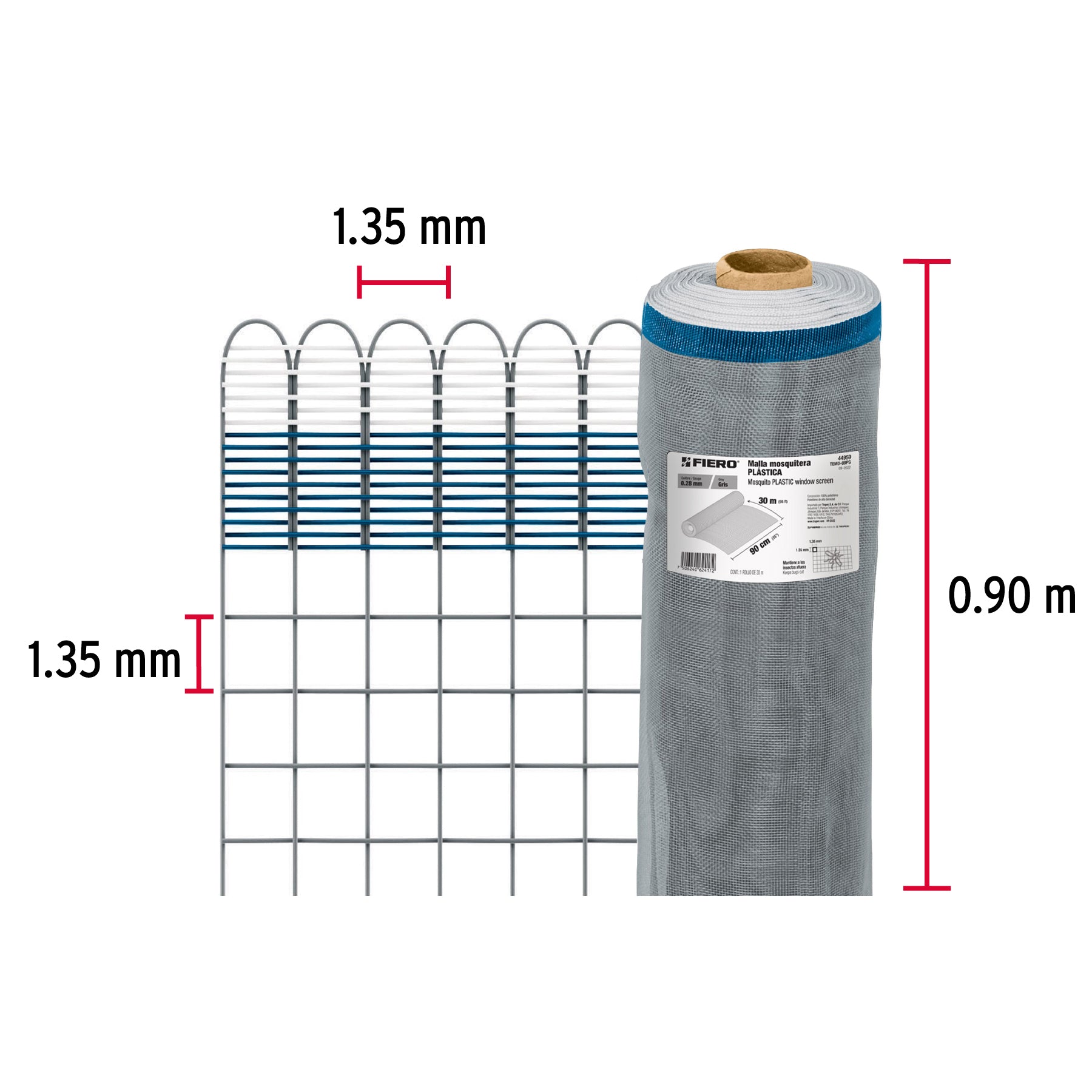 Rollo de 30 m x 0.9 m de malla mosquitera plástica gris