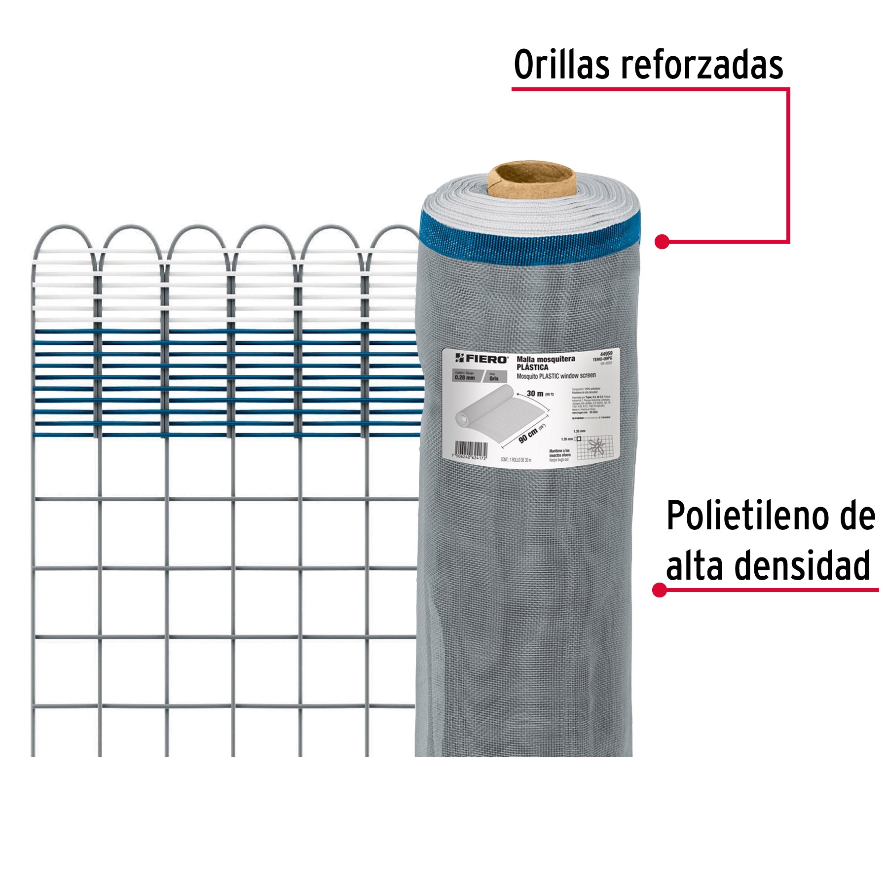 Rollo de 30 m x 0.9 m de malla mosquitera plástica gris