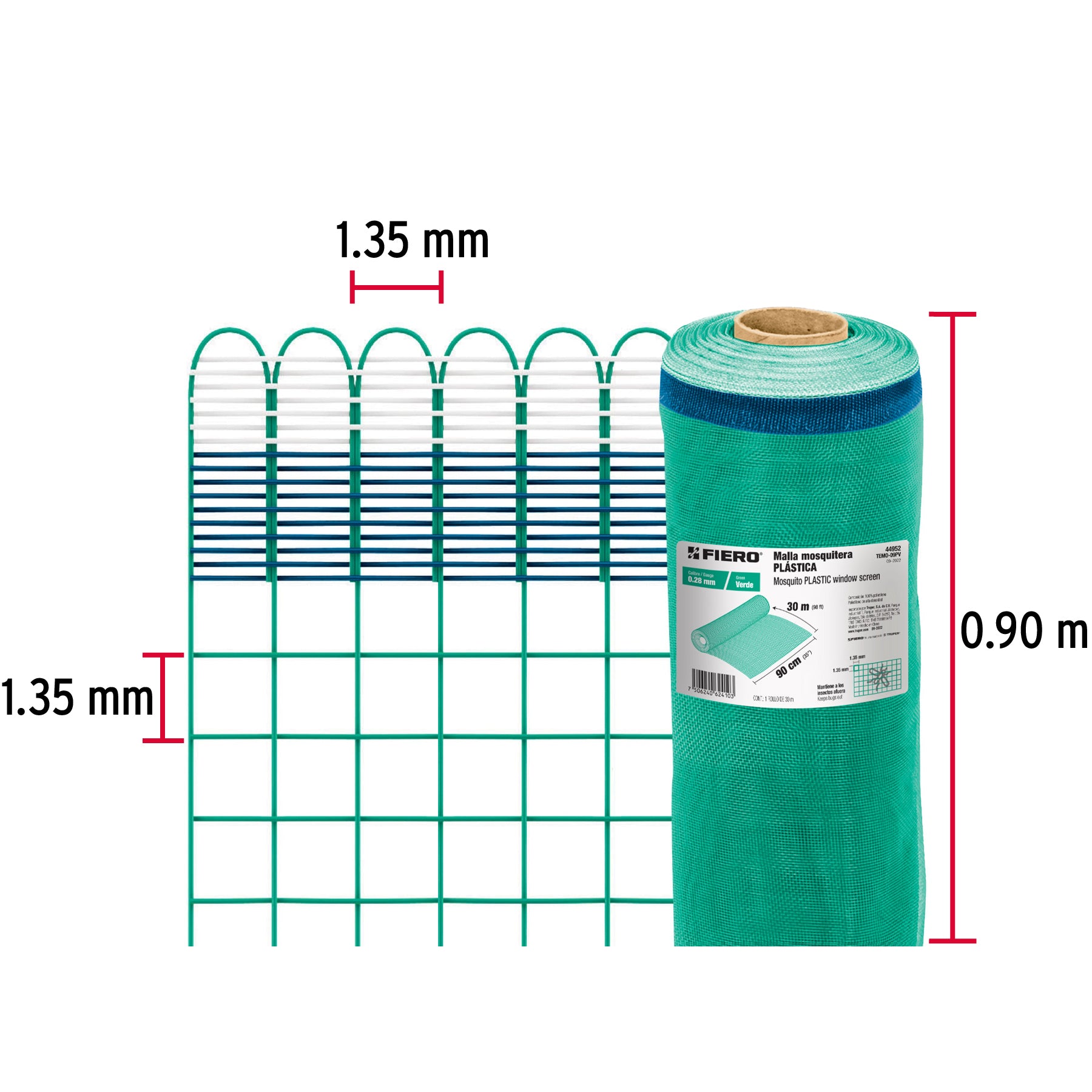 Rollo de 30 m x 0.9 m de malla mosquitera plástica verde