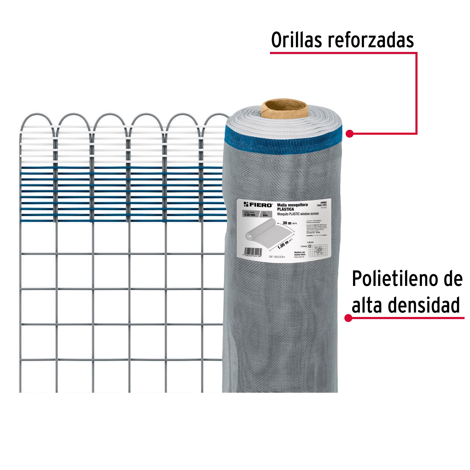 Rollo de 30 m x 1.05 m de malla mosquitera plástica gris