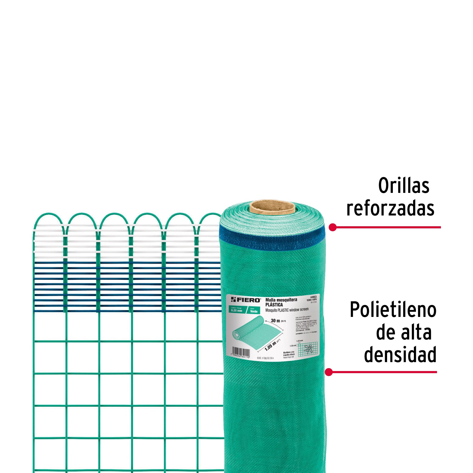 Rollo de 30 m x 1.05 m de malla mosquitera plástica verde