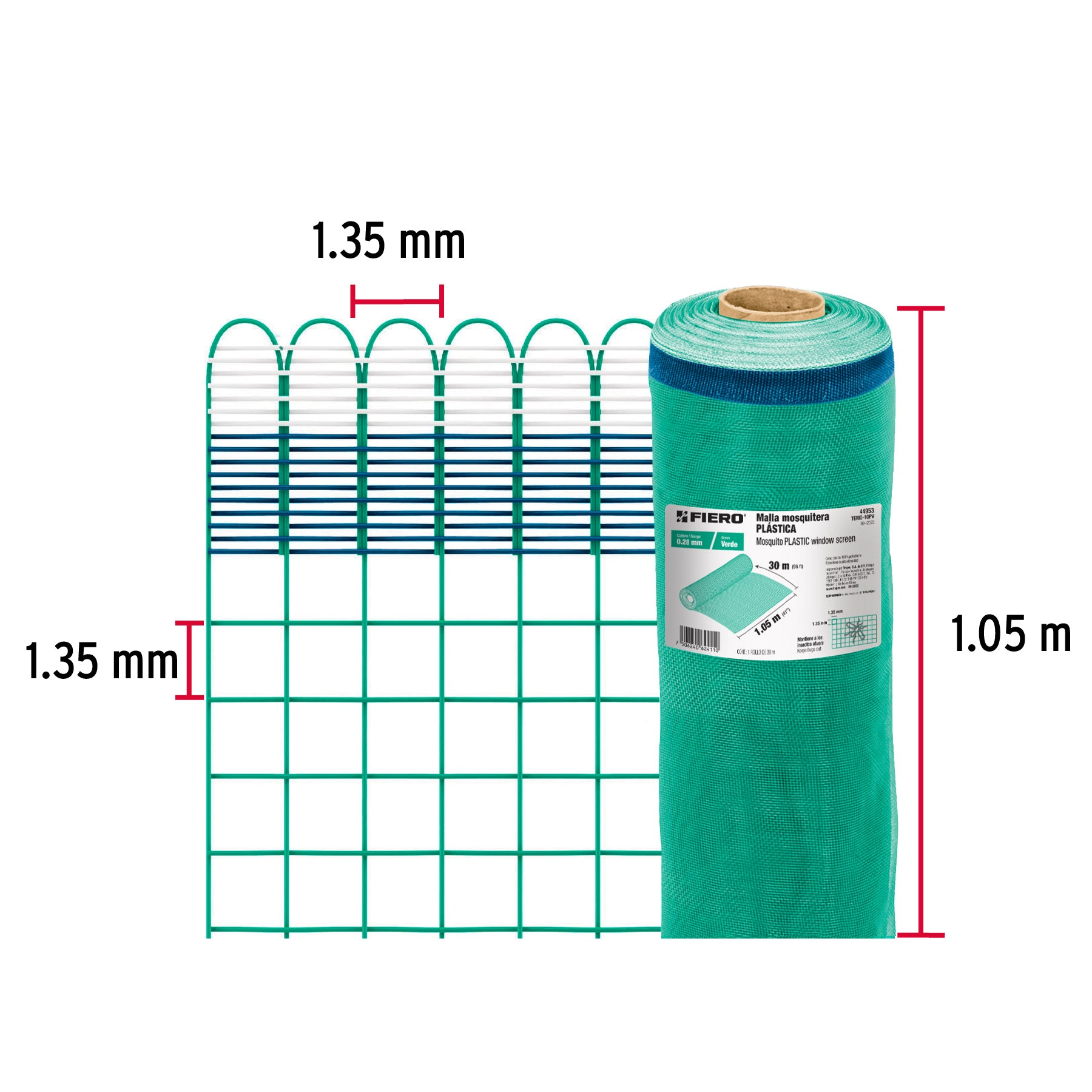 Rollo de 30 m x 1.05 m de malla mosquitera plástica verde