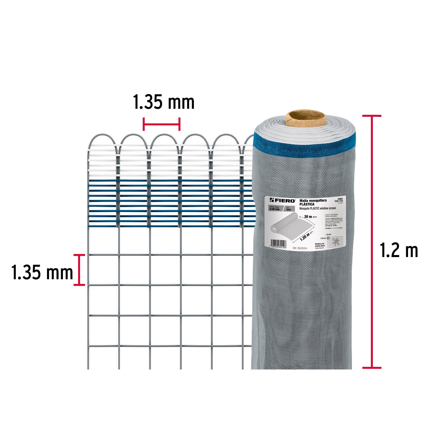 Rollo de 30 m x 1.2 m de malla mosquitera plástica gris