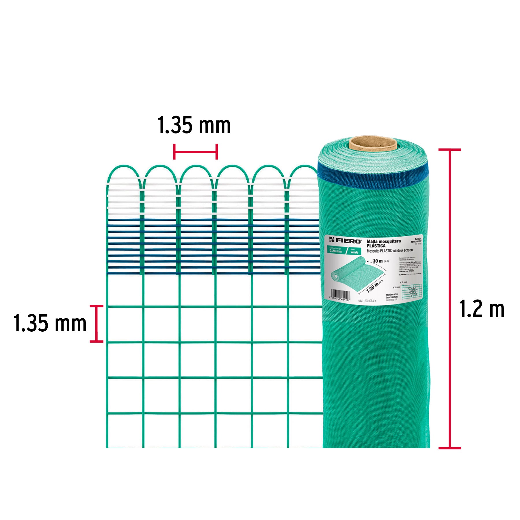 Rollo de 30 m x 1.2 m de malla mosquitera plástica verde