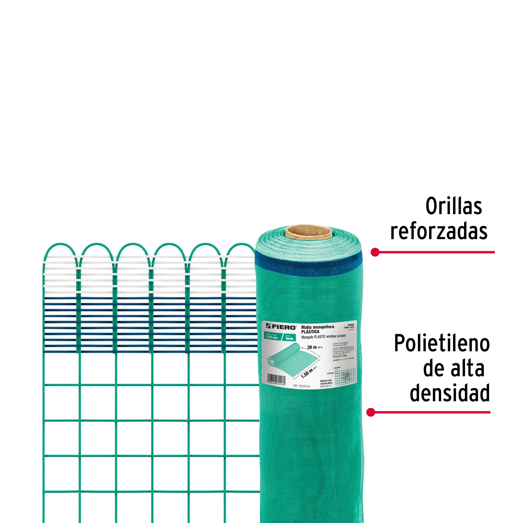 Rollo de 30 m x 1.5 m de malla mosquitera plástica verde