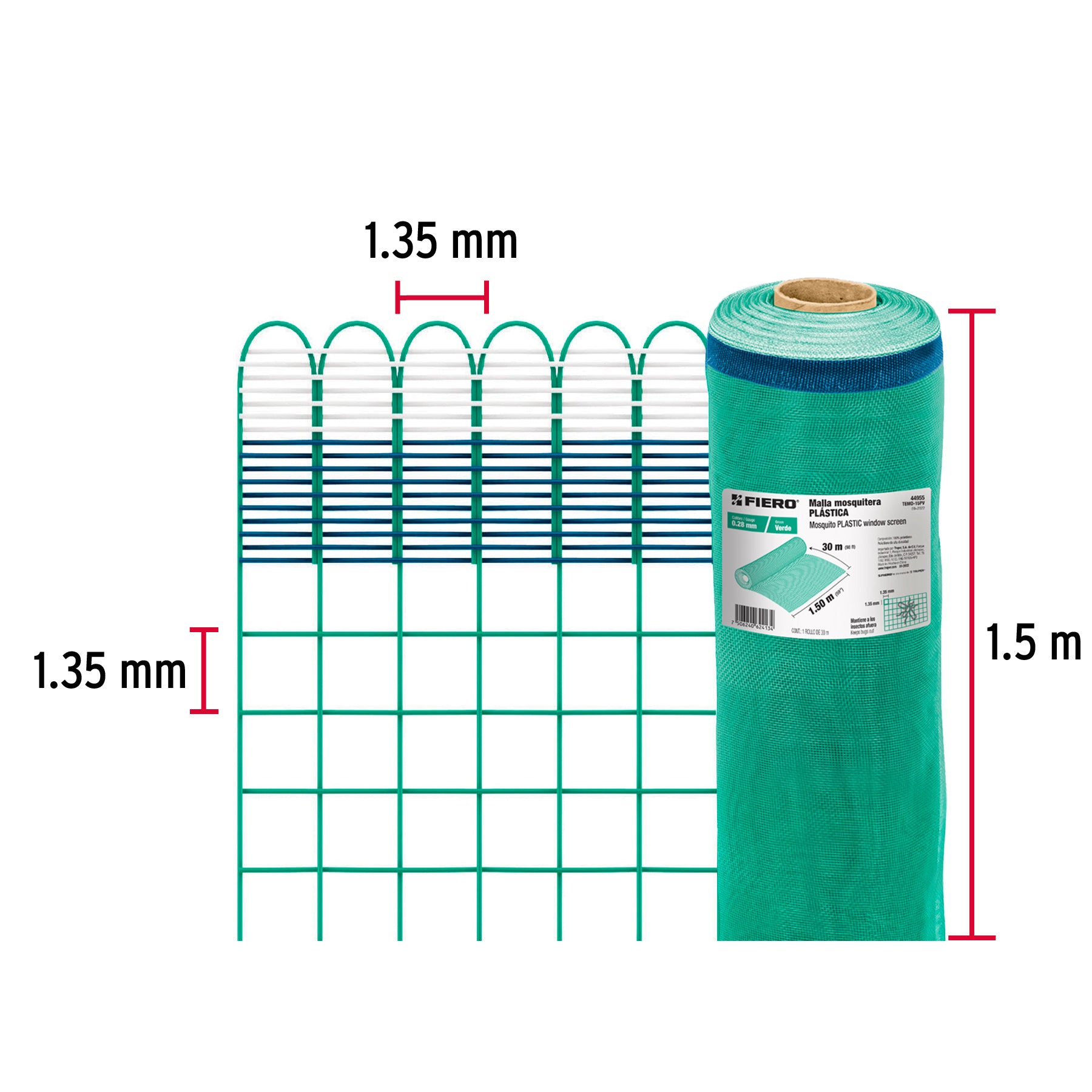 Rollo de 30 m x 1.5 m de malla mosquitera plástica verde