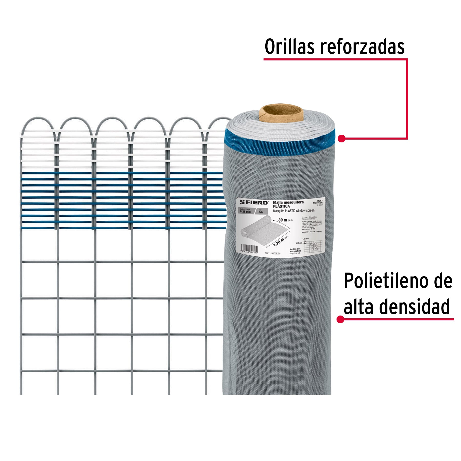 Rollo de 30 m x 1.7 m de malla mosquitera plástica gris