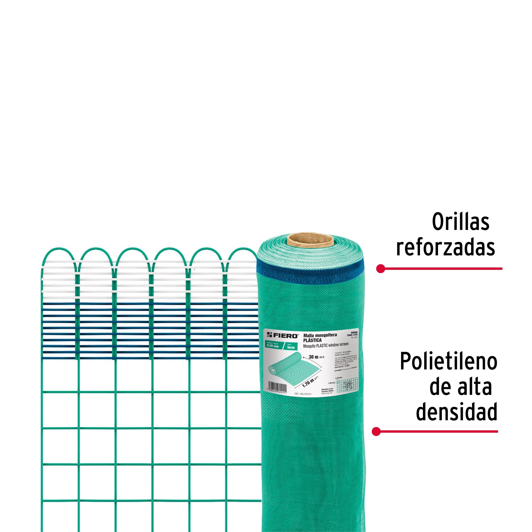 Rollo de 30 m x 1.7 m de malla mosquitera plástica verde