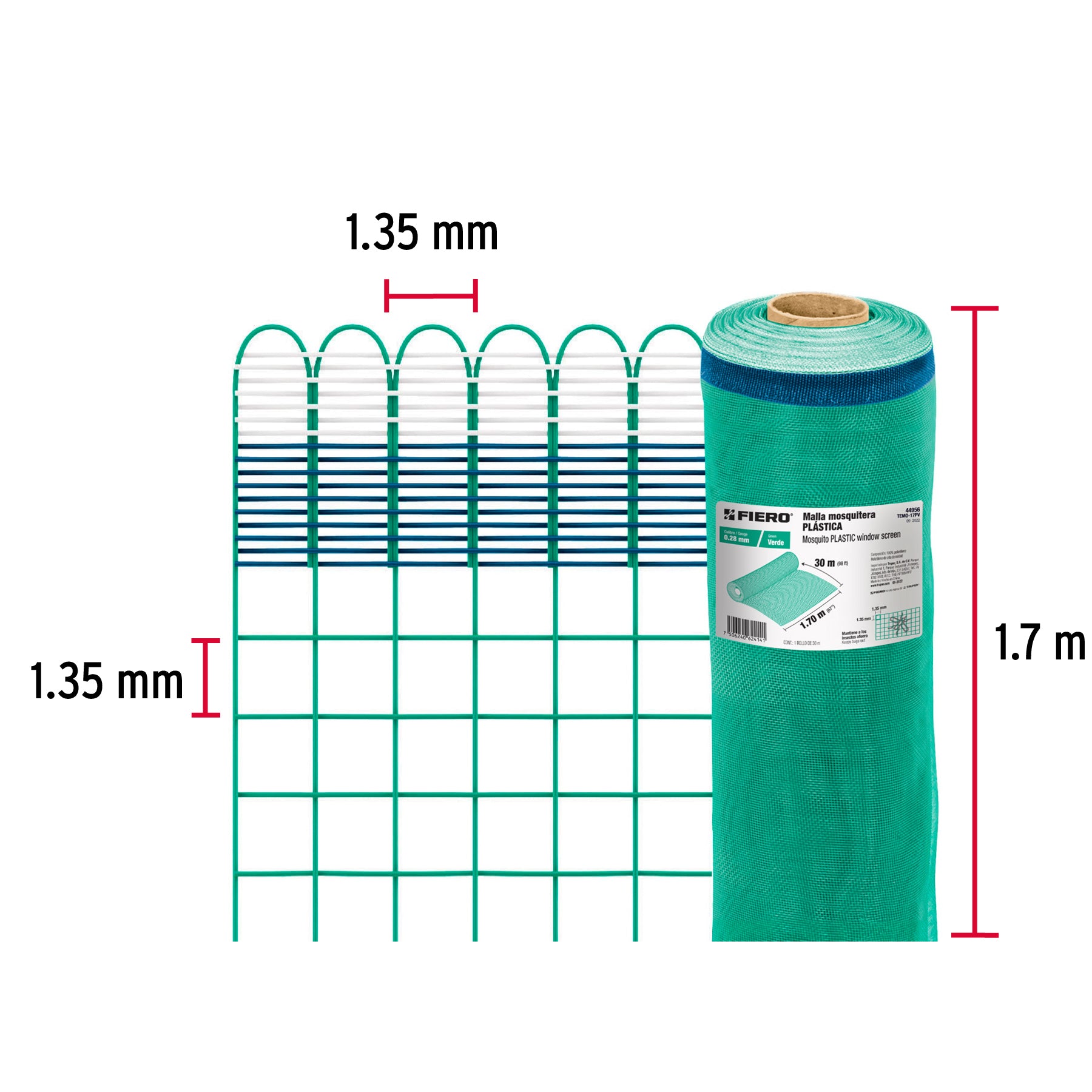 Rollo de 30 m x 1.7 m de malla mosquitera plástica verde