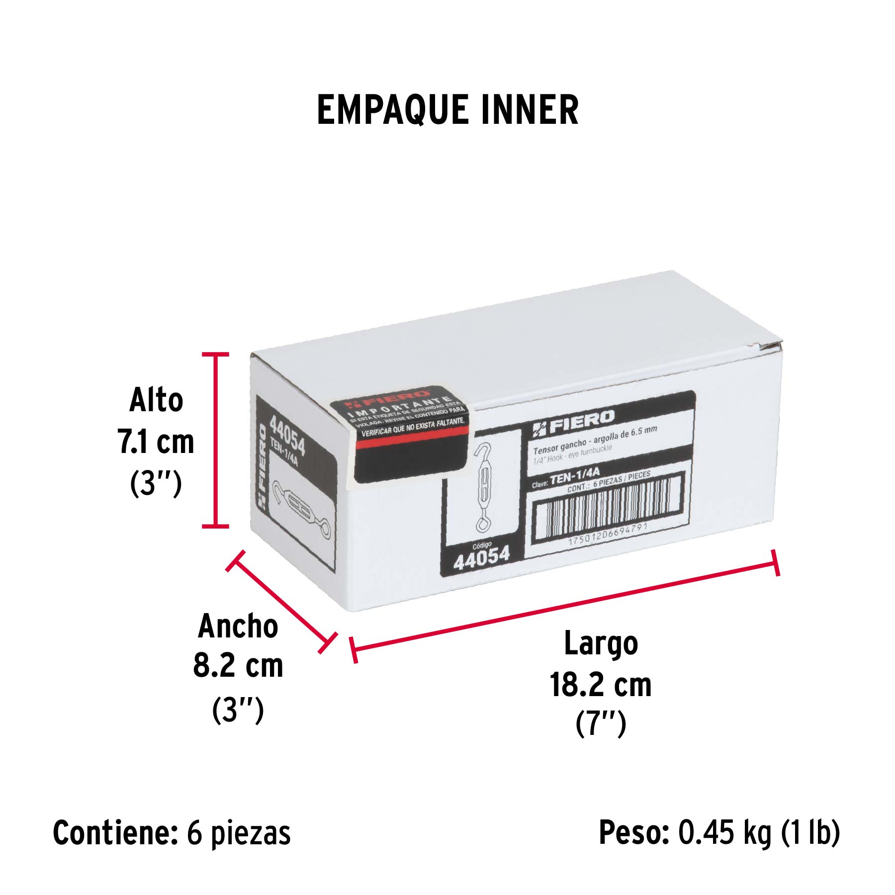 Tensor zinc 1/4" ojo-gancho, FIERO - Empaque