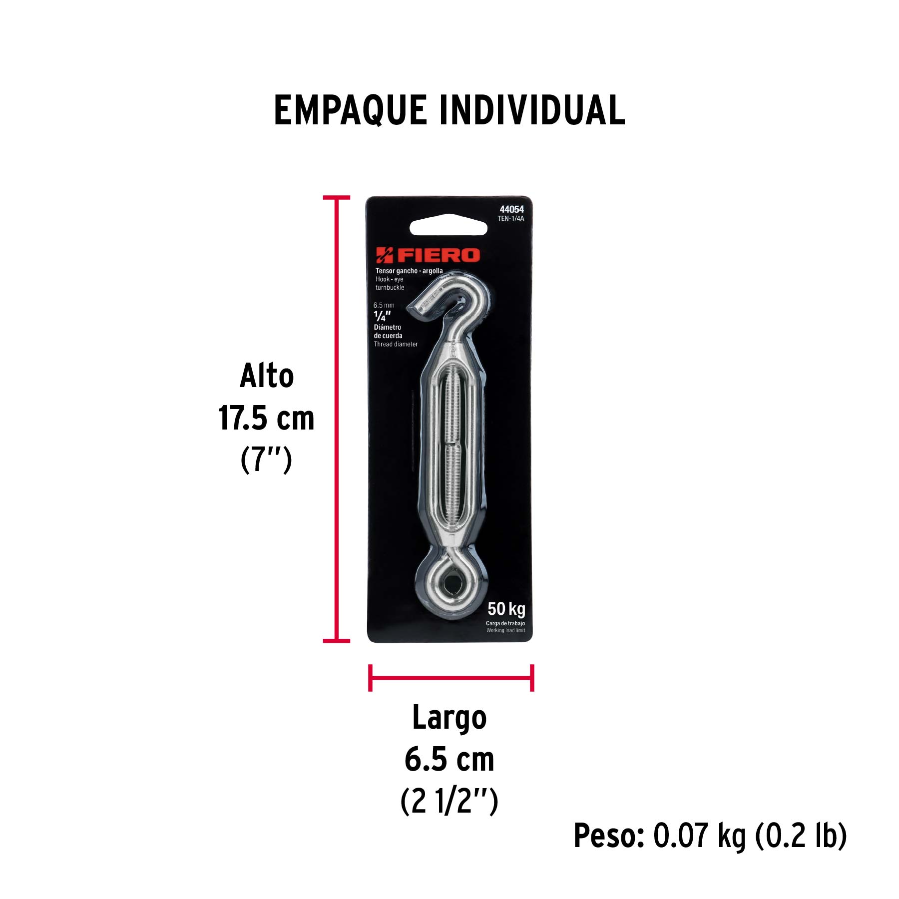Tensor zinc 1/4" ojo-gancho, FIERO - Empaque