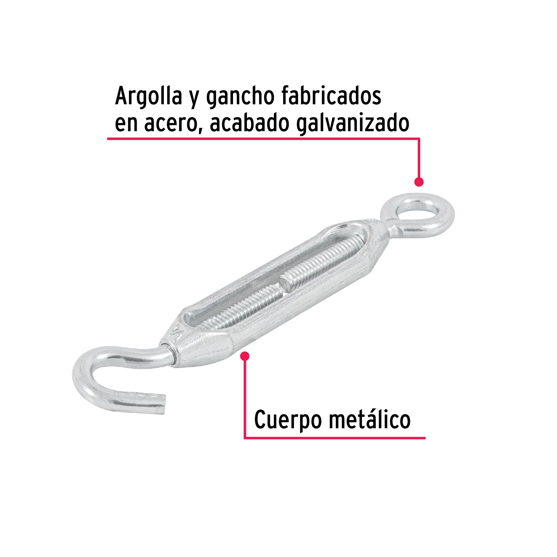 Tensor zinc 1/4" ojo-gancho, FIERO