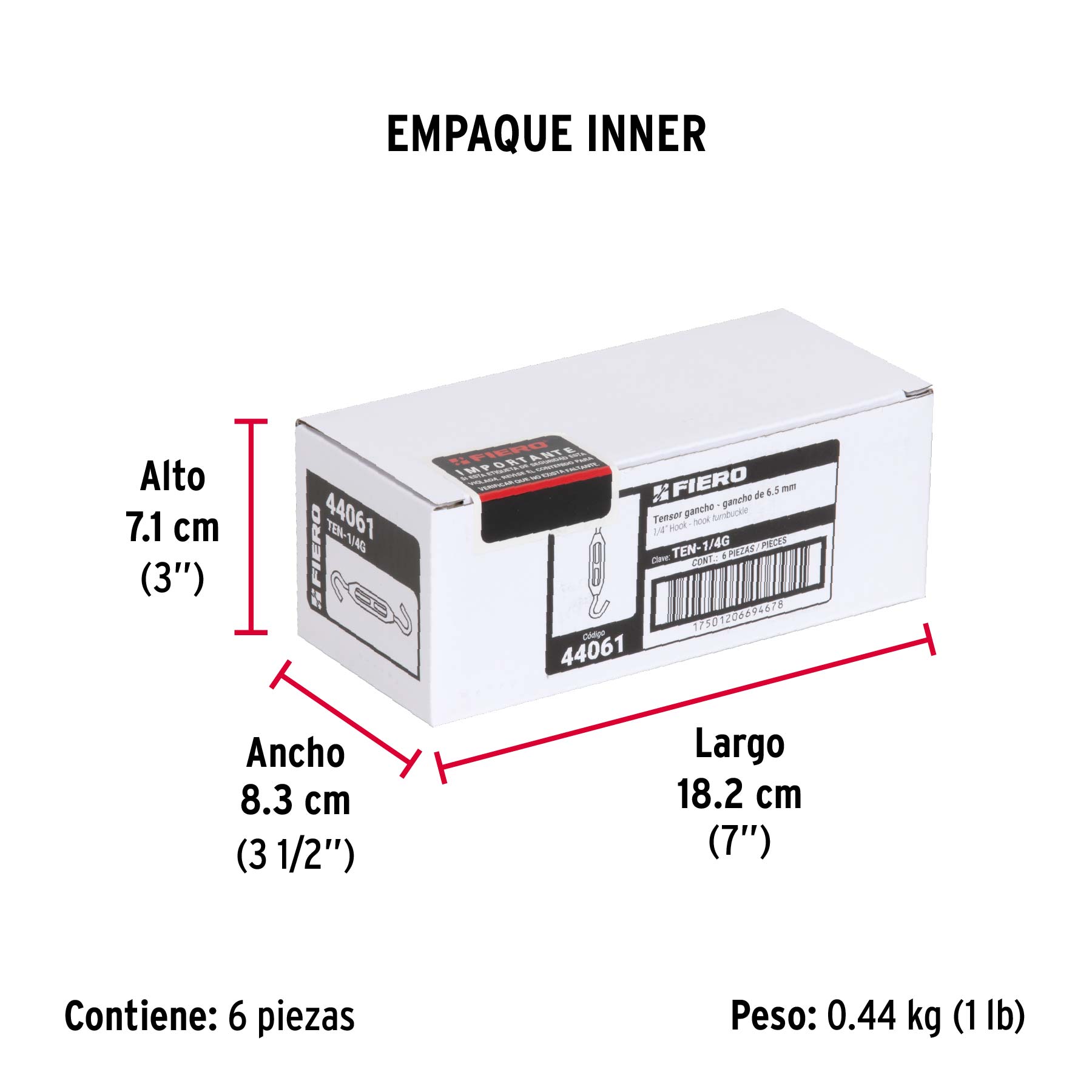 Tensor zinc 1/4" gancho-gancho, FIERO - Empaque