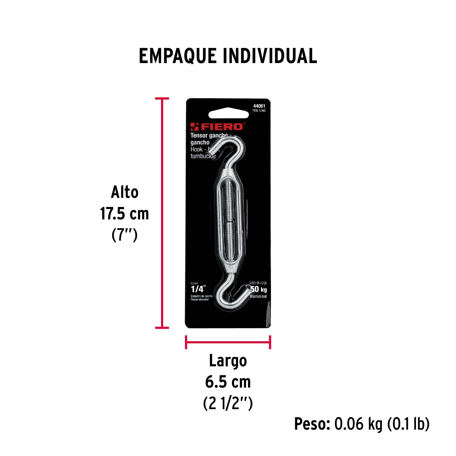 Tensor zinc 1/4" gancho-gancho, FIERO - Empaque