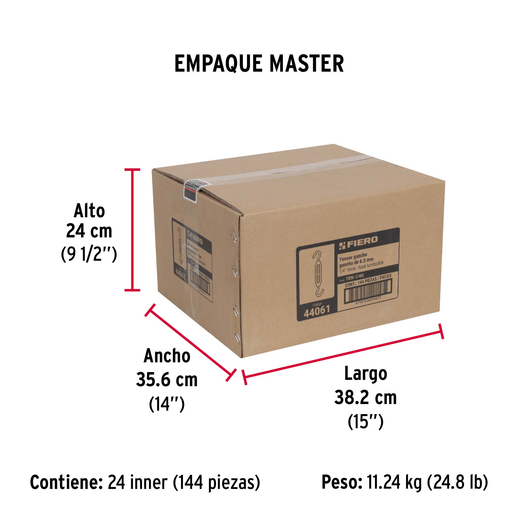Tensor zinc 1/4" gancho-gancho, FIERO - Empaque