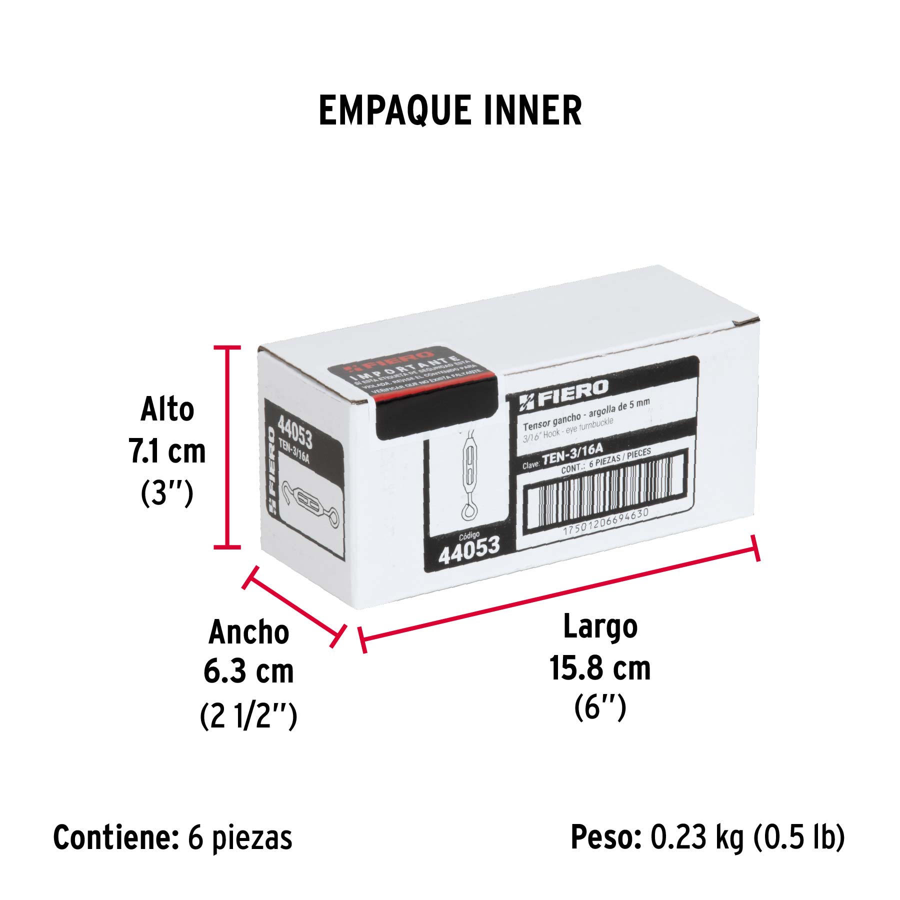 Tensor zinc 3/16" ojo-gancho, FIERO - Empaque
