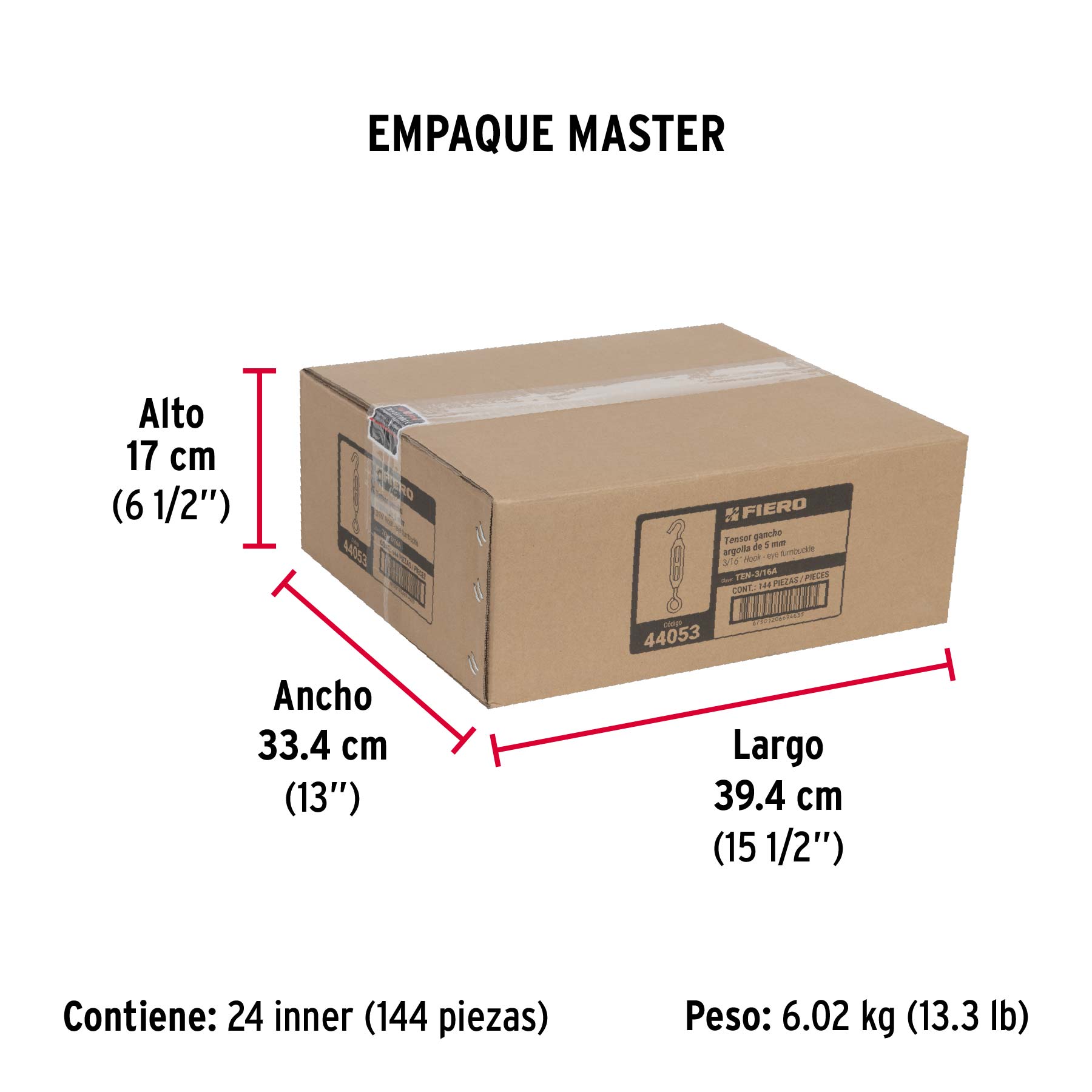 Tensor zinc 3/16" ojo-gancho, FIERO - Empaque