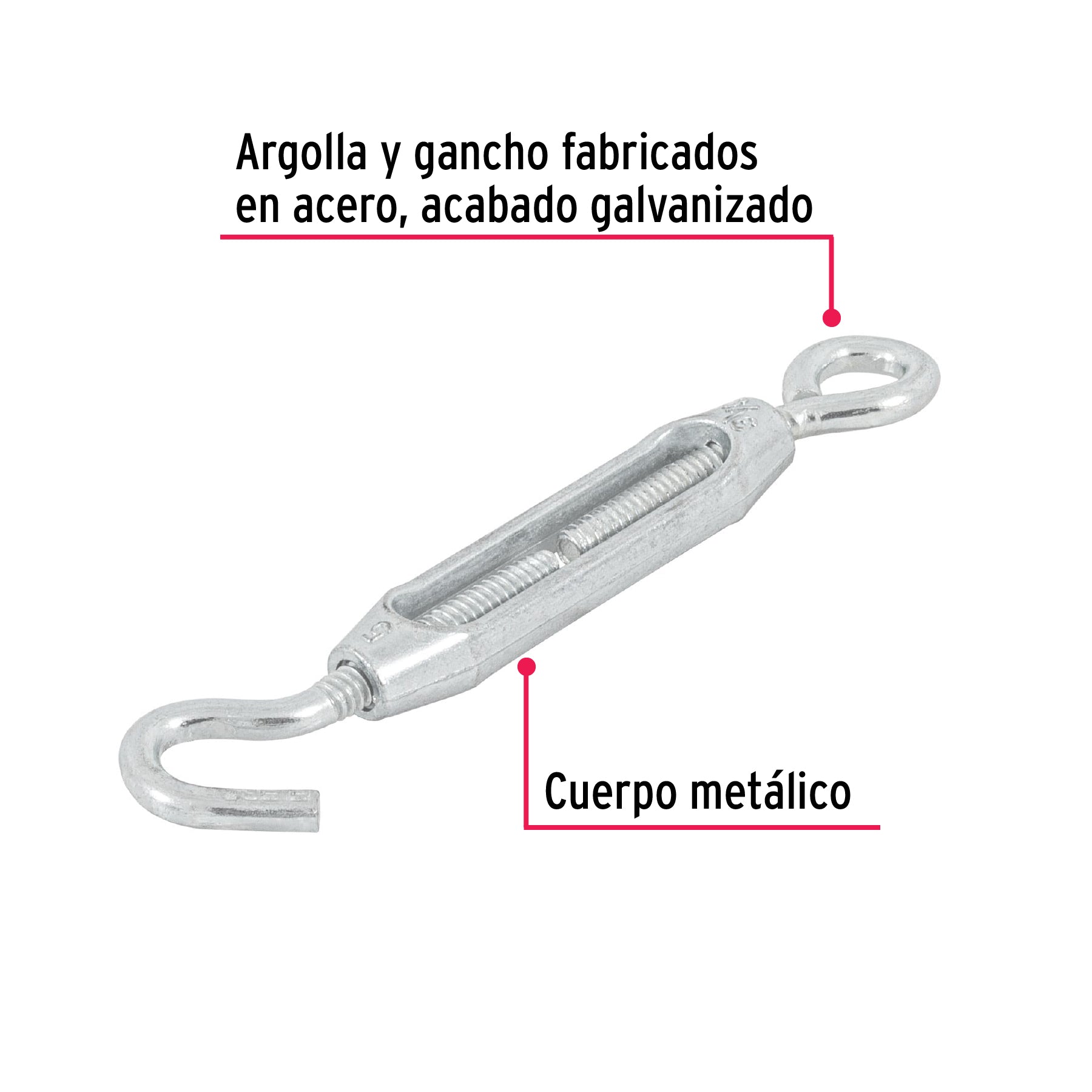 Tensor zinc 3/16" ojo-gancho, FIERO