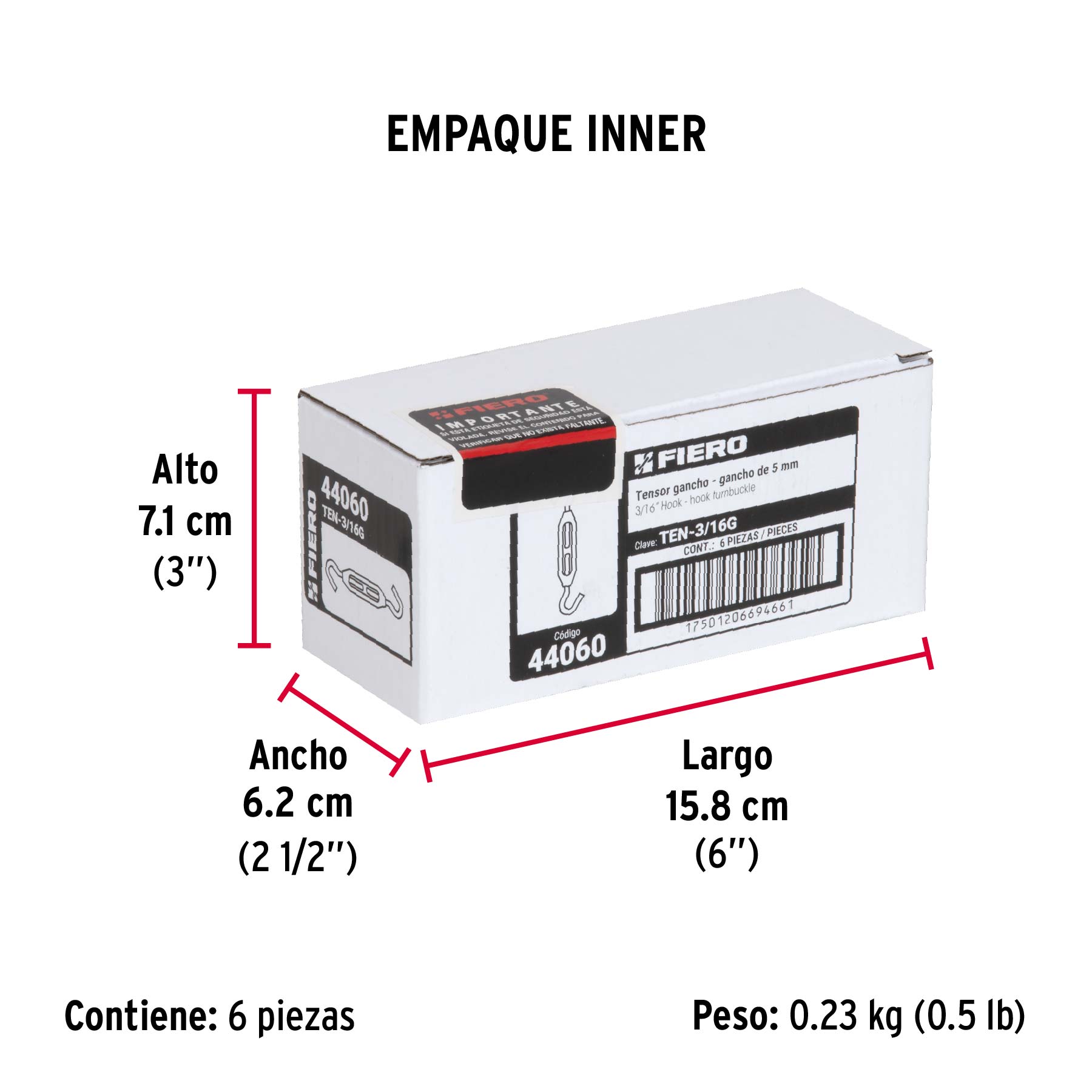 Tensor zinc 3/16" gancho-gancho, FIERO - Empaque