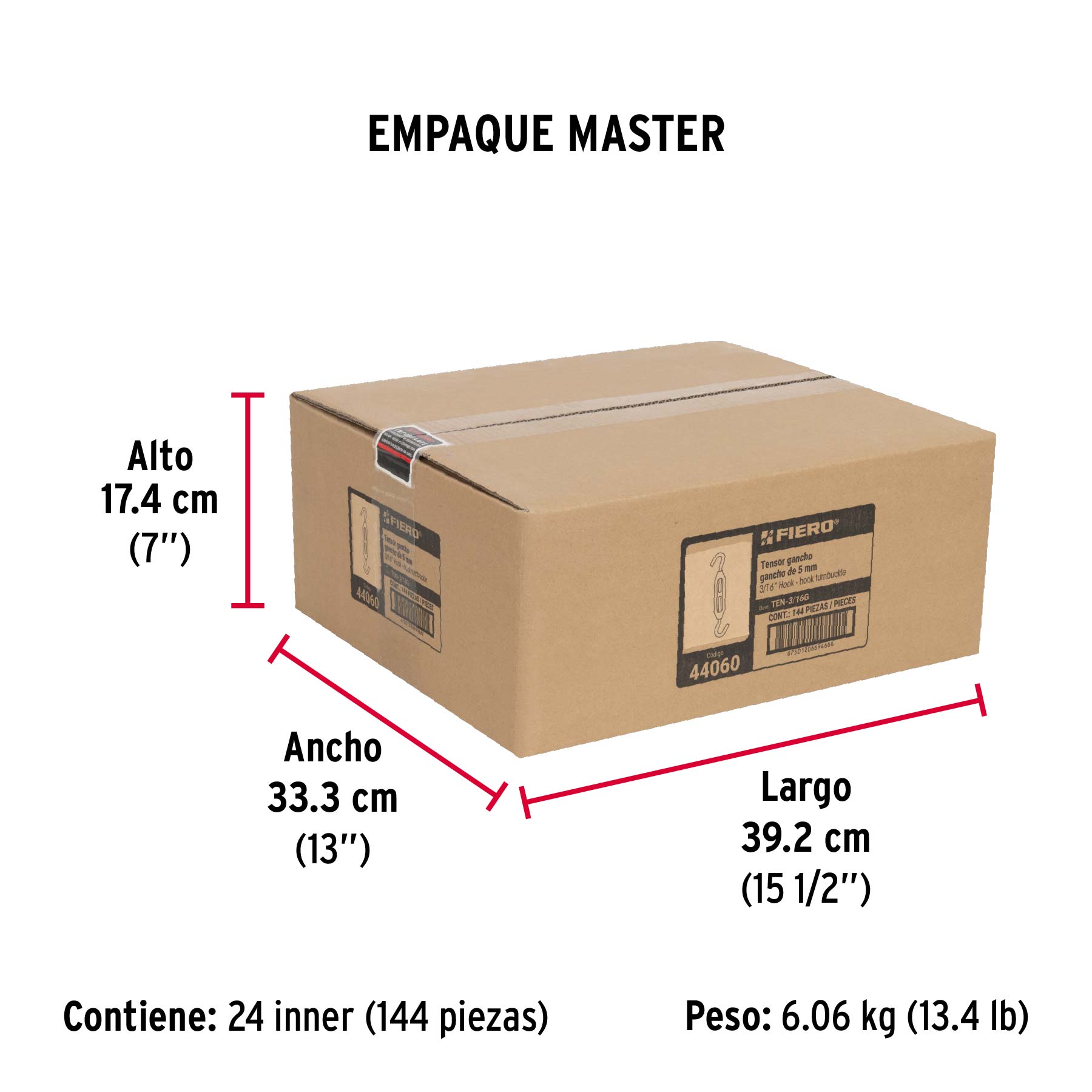 Tensor zinc 3/16" gancho-gancho, FIERO - Empaque