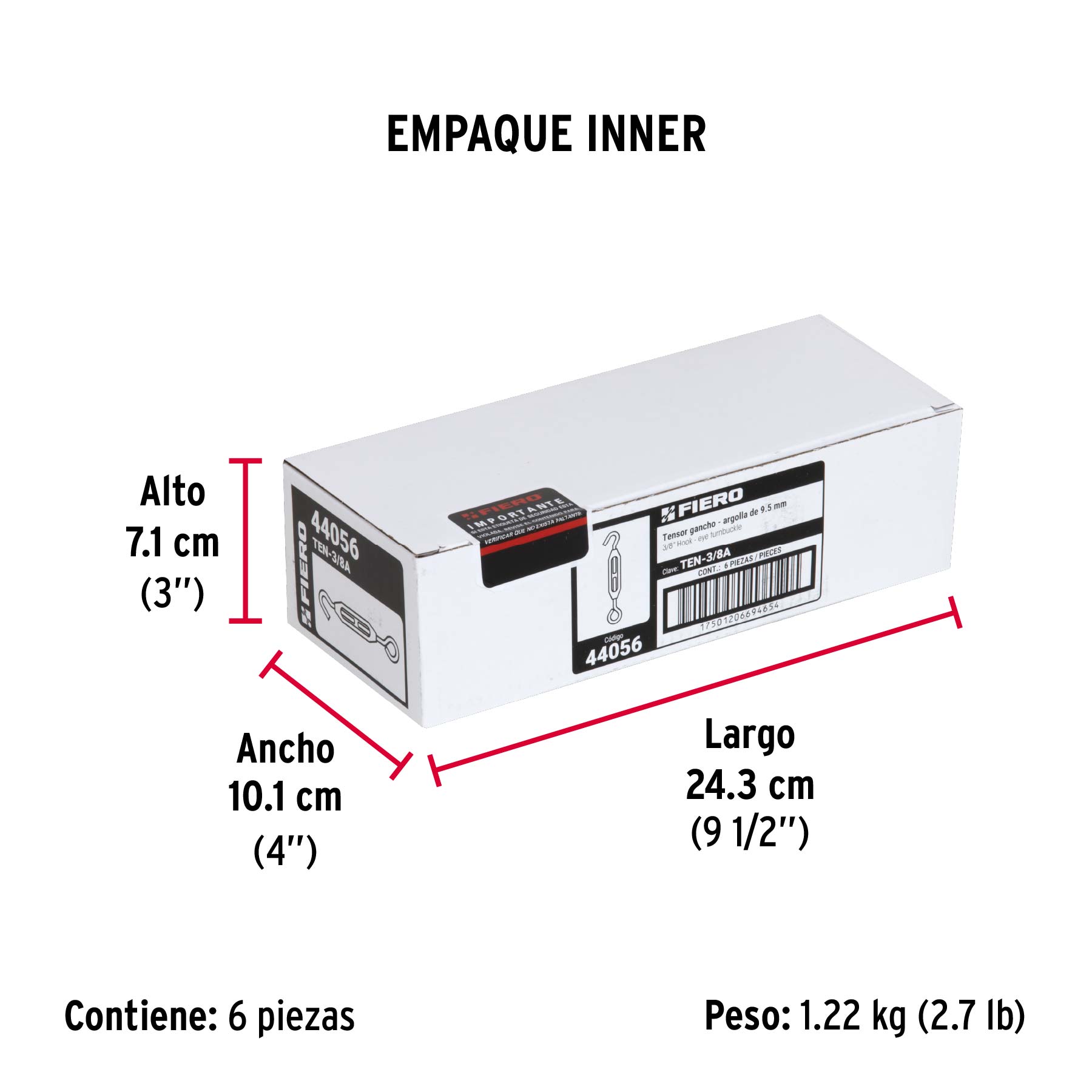 Tensor zinc 3/8" ojo-gancho, FIERO - Empaque