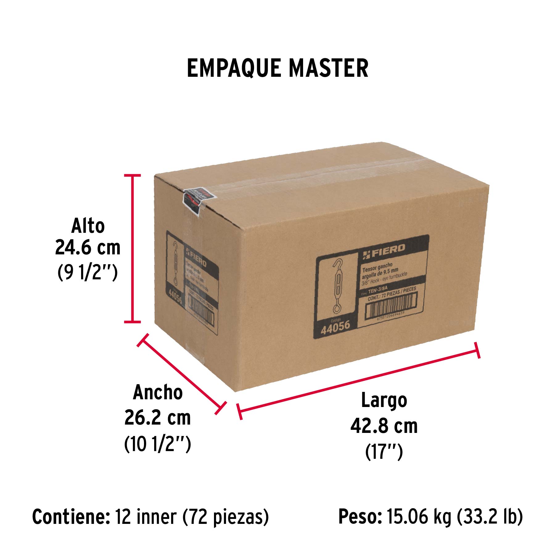 Tensor zinc 3/8" ojo-gancho, FIERO - Empaque